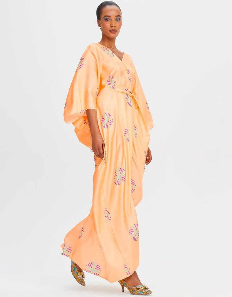 Luxury Black and White Silk Crepe Kaftan - Elegant Soft Flowy Women's Dress for Beach Cover Up, Resort Wear & Summer Evenings