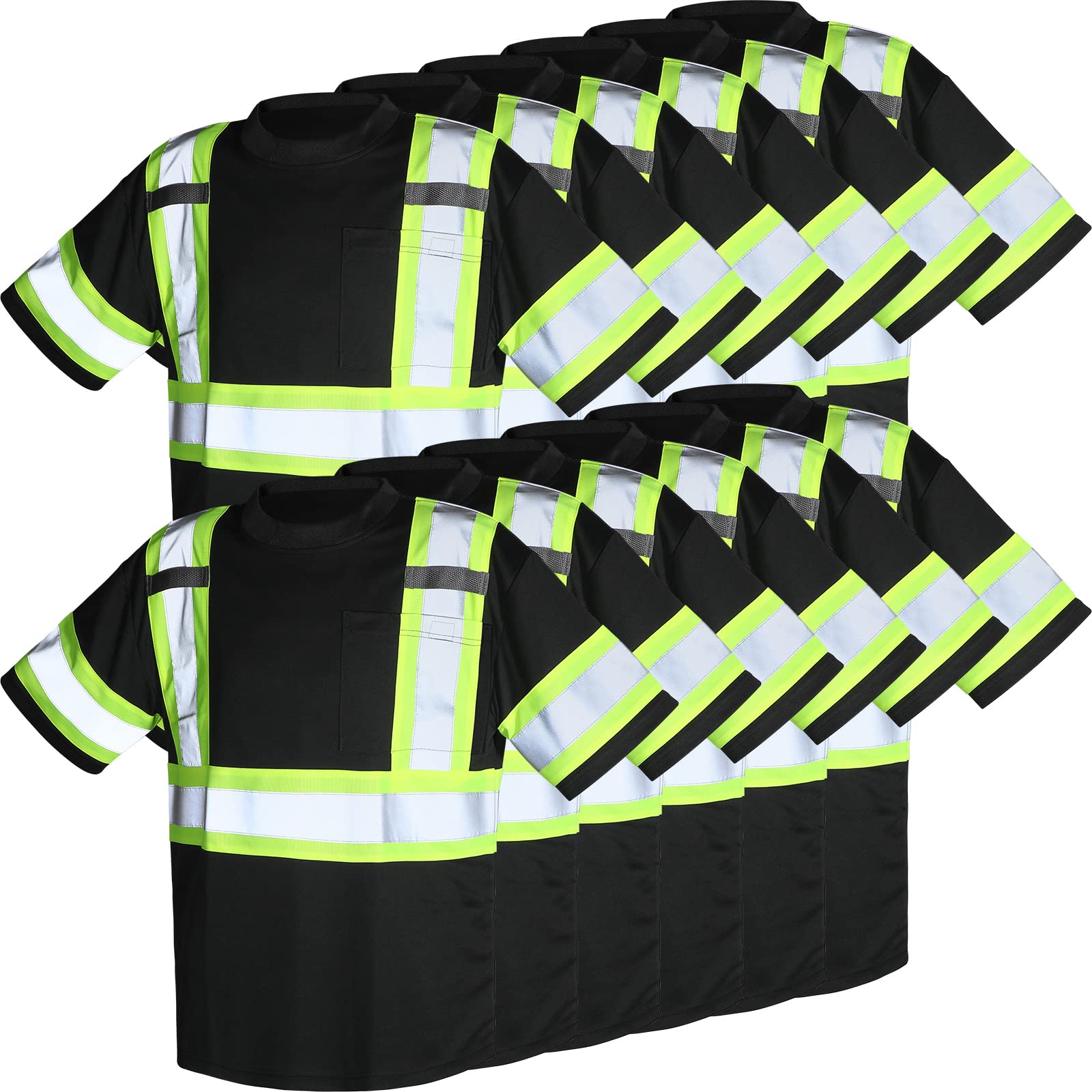 12 Pack High Visibility Reflective Safety T-Shirts - Breathable Work Shirts for Construction & Outdoor Jobs - OSHA Compliant Safety Apparel for Men & Women - Ideal for Night Work, Road Construction & Emergency Responders