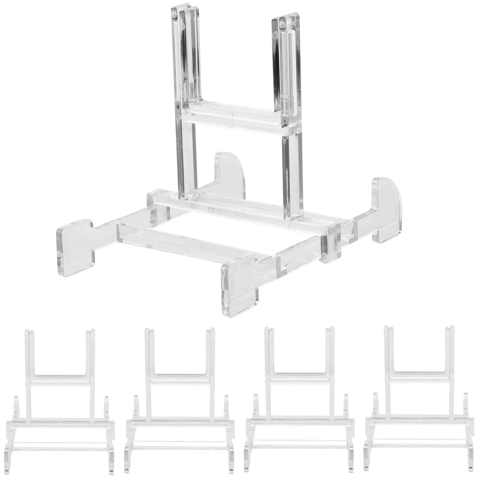 LIFKOME 5-Piece Acrylic Photo Frame Stand Set - Small Universal Tabletop Easel Display Holder for Pictures, Artwork, and Decorative Plates - Perfect for Desk, Shelf, or Home Decor Display