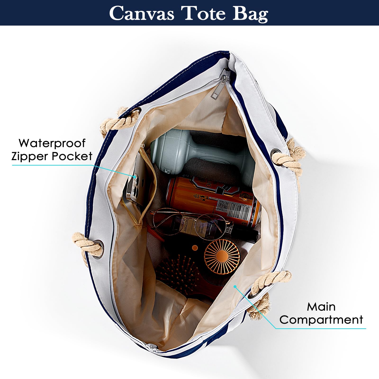 Waterproof Sandproof Beach Tote Bag for Women - Large Zippered Swim Pool Bag with Pockets | Perfect for Beach, Pool, Travel & Gym