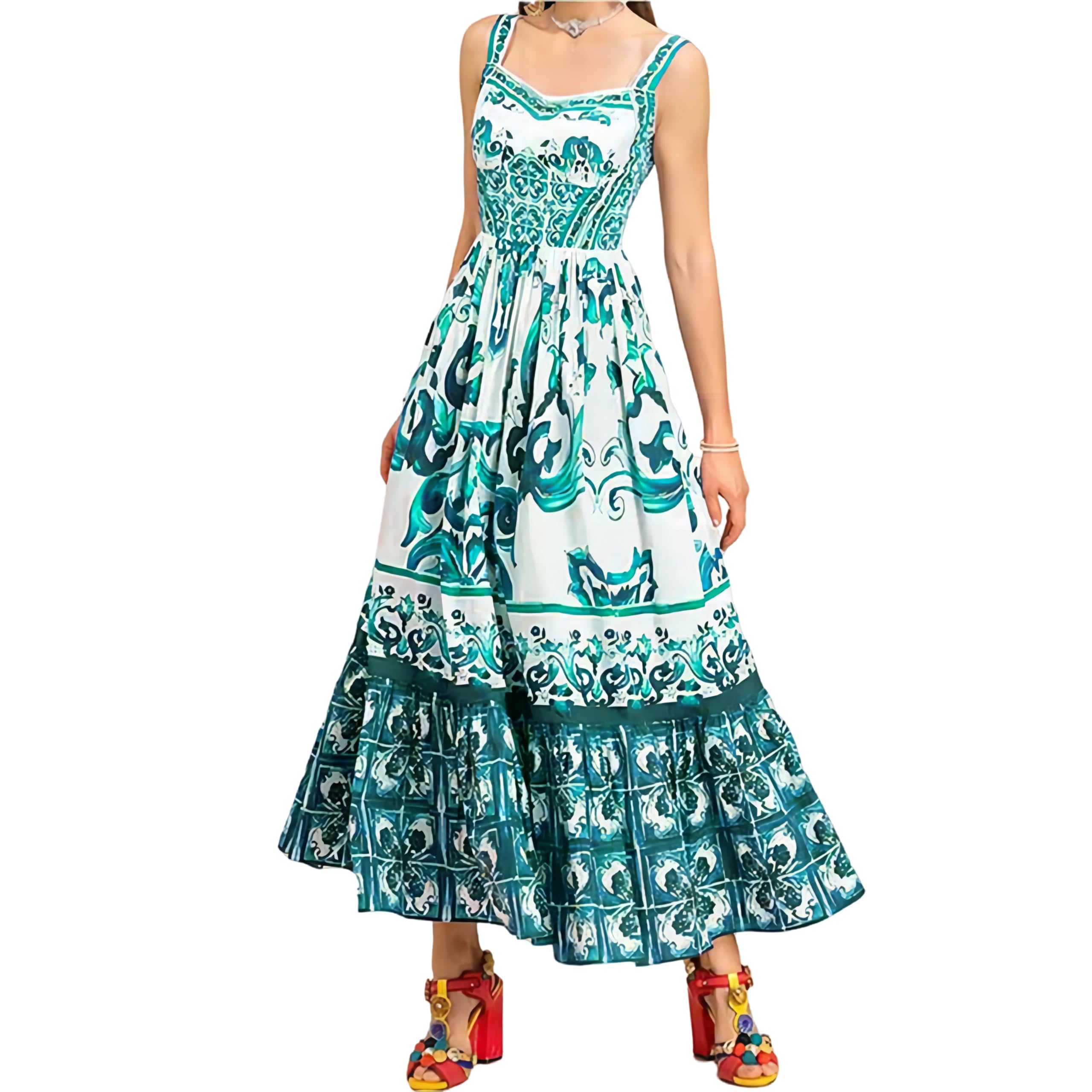 Women's Summer Maxi Dress - Bohemian Floral Print V-Neck Sleeveless Spaghetti Strap Dress for Beach, Party & Casual Wear | Sexy Flowy Long Dress