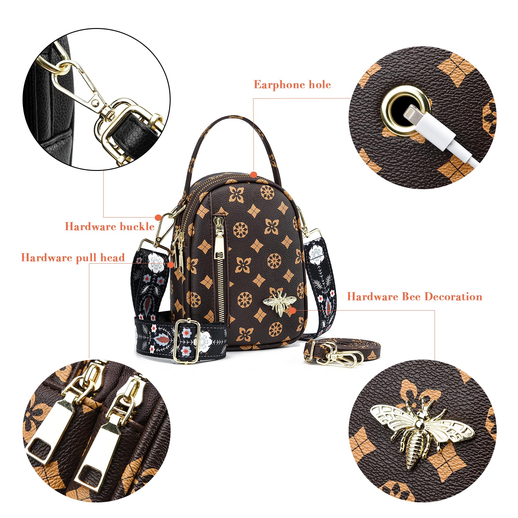 Stylish Women's Small Crossbody Purse with 2 Adjustable Straps - Fashionable Bee Print Shoulder Bag for Phone & Essentials | Perfect for Daily Use, Travel & Shopping