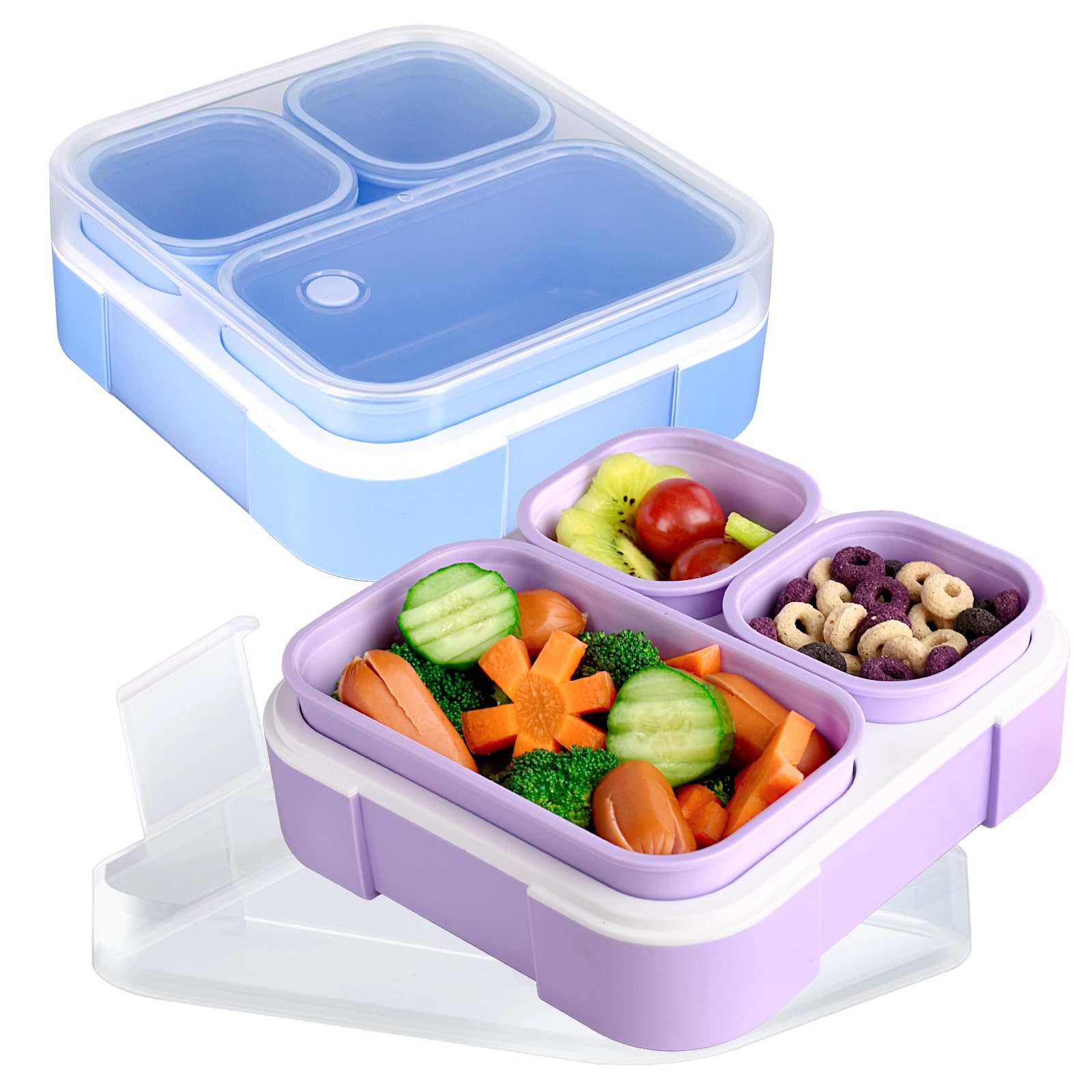 **Genteen 3-Compartment Leak-Proof Snack Containers for Kids - BPA-Free Lunch Box with Dividers, Portion Control for School & Travel (Purple + Blue) - Ideal for Snacks, Fruits, and Sandwiches**