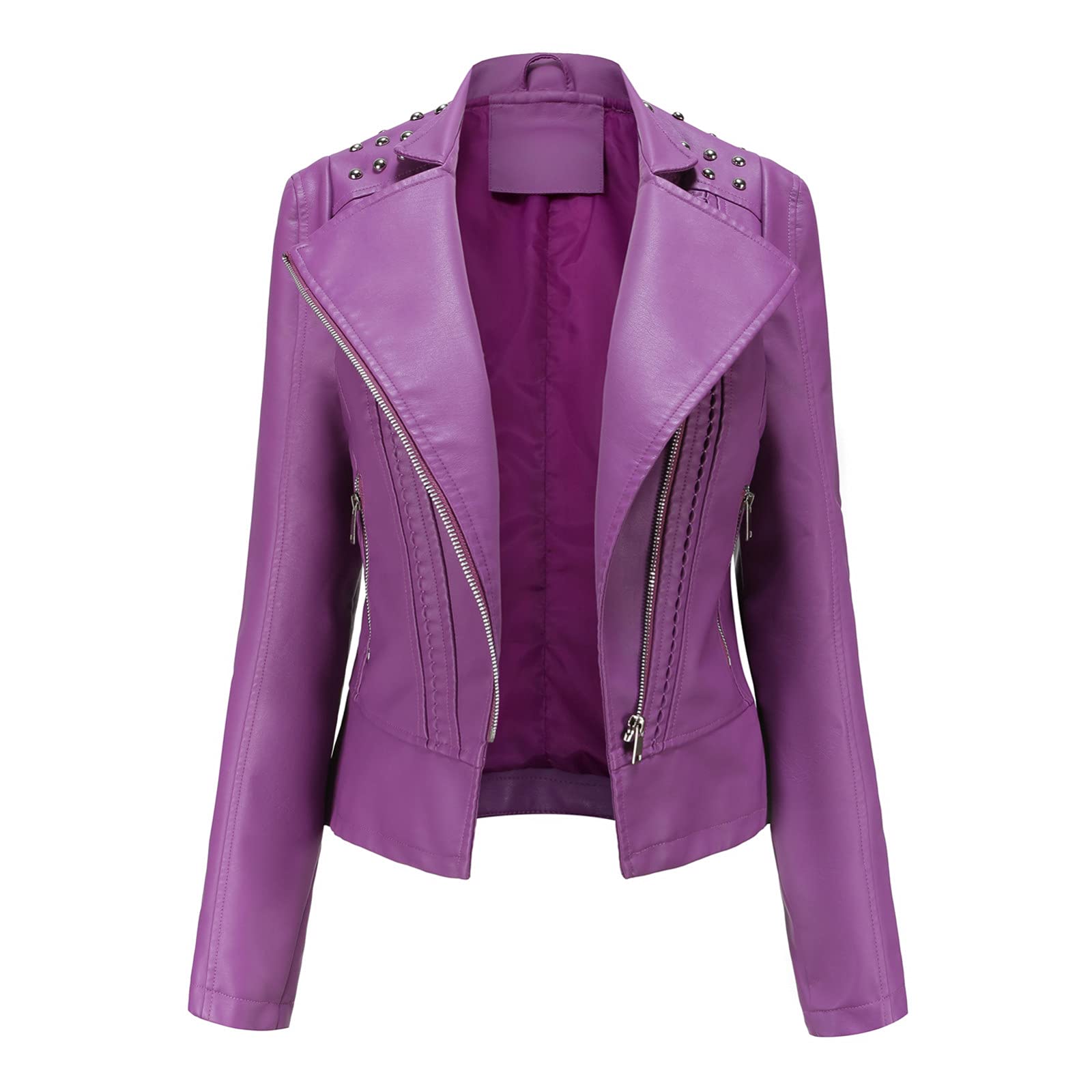 Women's Faux Leather Motorcycle Jacket - Lightweight Cropped Biker Coat Fashion Outerwear for Casual Wear & Night Out