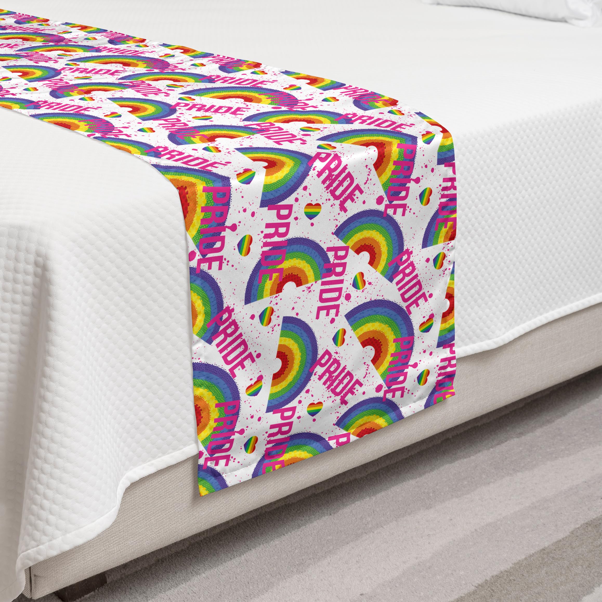 Ambesonne Pride Day Bed Runner - Pixelated Grunge LGBT Rainbow Design in Vibrant Blue, Violet & Yellow | Decorative Accent Scarf for Beds, Sofas & Couches | Perfect for Pride Month, LGBTQ+ Events, Home Decor & Hotel Room Styling