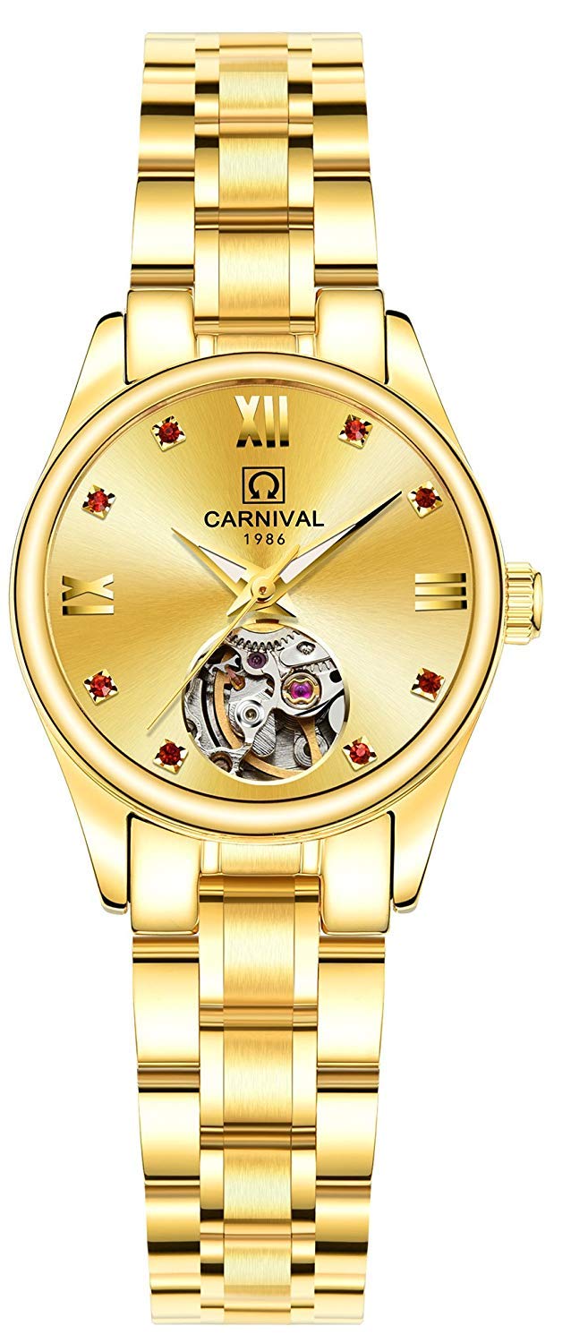 MASTOP Luxury Women's Automatic Mechanical Diamond Skeleton Watch - Waterproof Stainless Steel Dress Watch for Business & Casual Wear | Perfect for Office, Party & Everyday Use