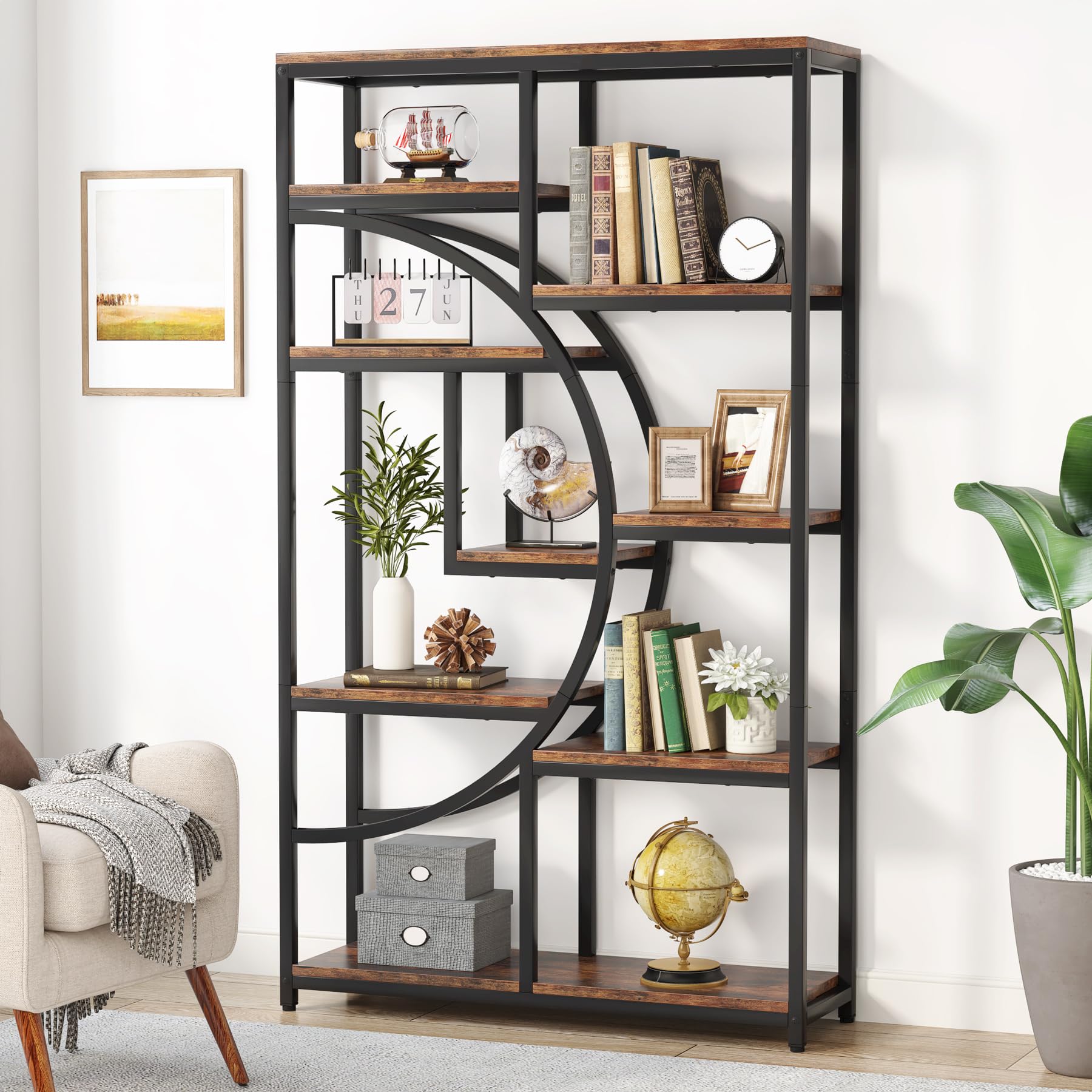 Tribesigns 5-Tier Industrial Bookshelf - Freestanding Tall Bookcase with 9 Open Shelves for Living Room, Bedroom, Office | Modern Storage Organizer & Display Shelf for Books, Decor, Plants | Perfect for Home, Dorm, Workspace