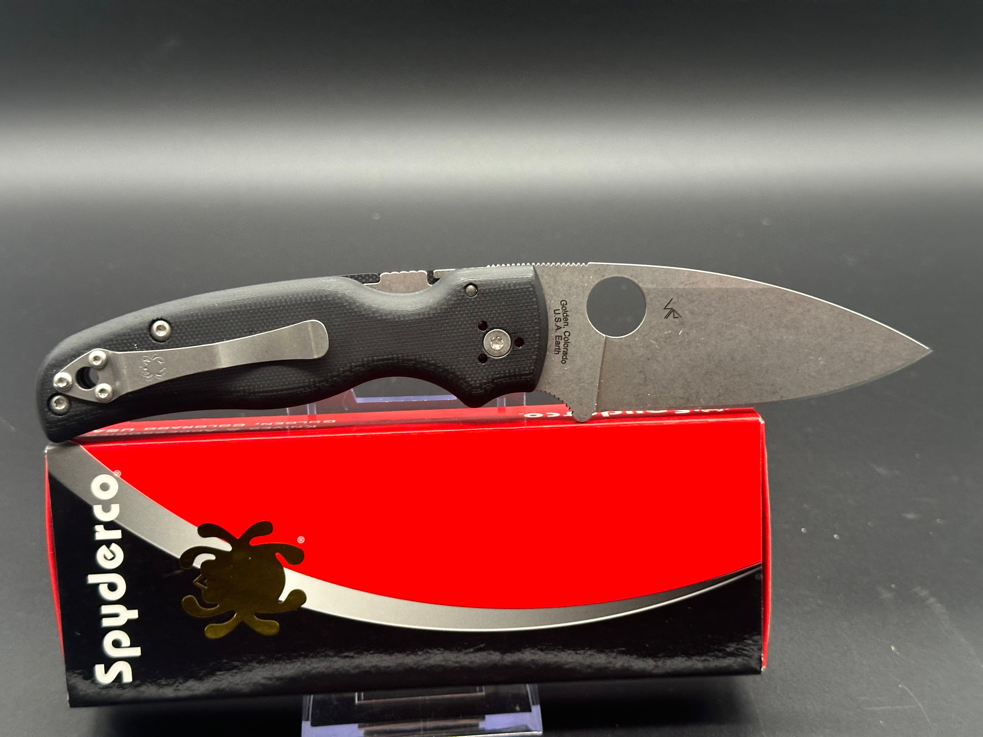 SPYDERCO SHAMAN Folding Knife - Black G-10 Handle, Stonewashed CPM S30V Steel, Plain Edge C229GP - Perfect for Camping, Hiking & Everyday Carry (EDC)