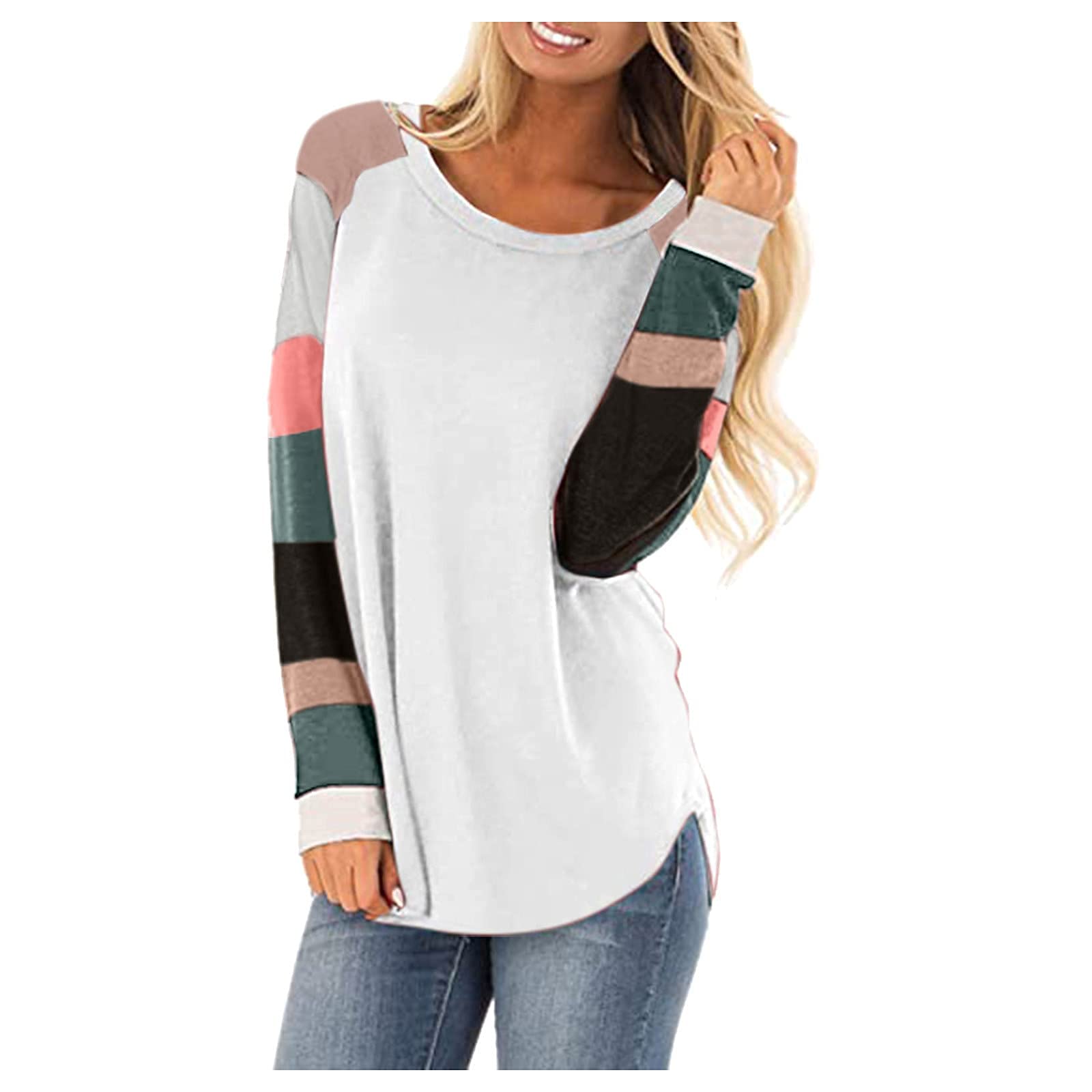 Women's Baseball Raglan Color Block T-Shirt - Long Sleeve Round Neck Pullover Blouse - Lightweight Comfortable Casual Top for Women - Perfect for Everyday Wear, Sports & Street Fashion