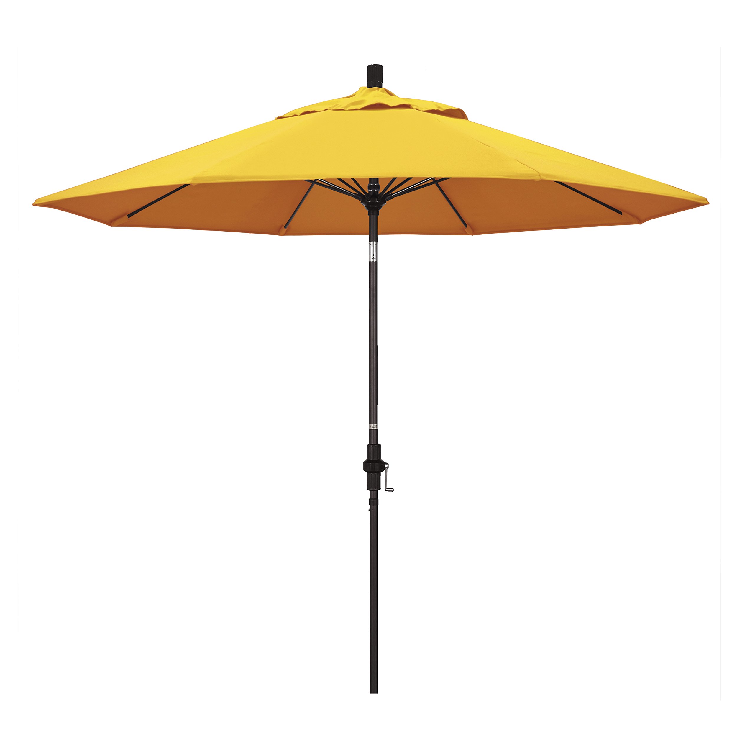 9' Round California Umbrella with Crank Lift & Tilt - Aluminum Pole & Fiberglass Ribs - Bronze Finish Sunbrella Fabric in Sunflower Yellow - Perfect for Patio, Poolside, and Outdoor Dining Areas
