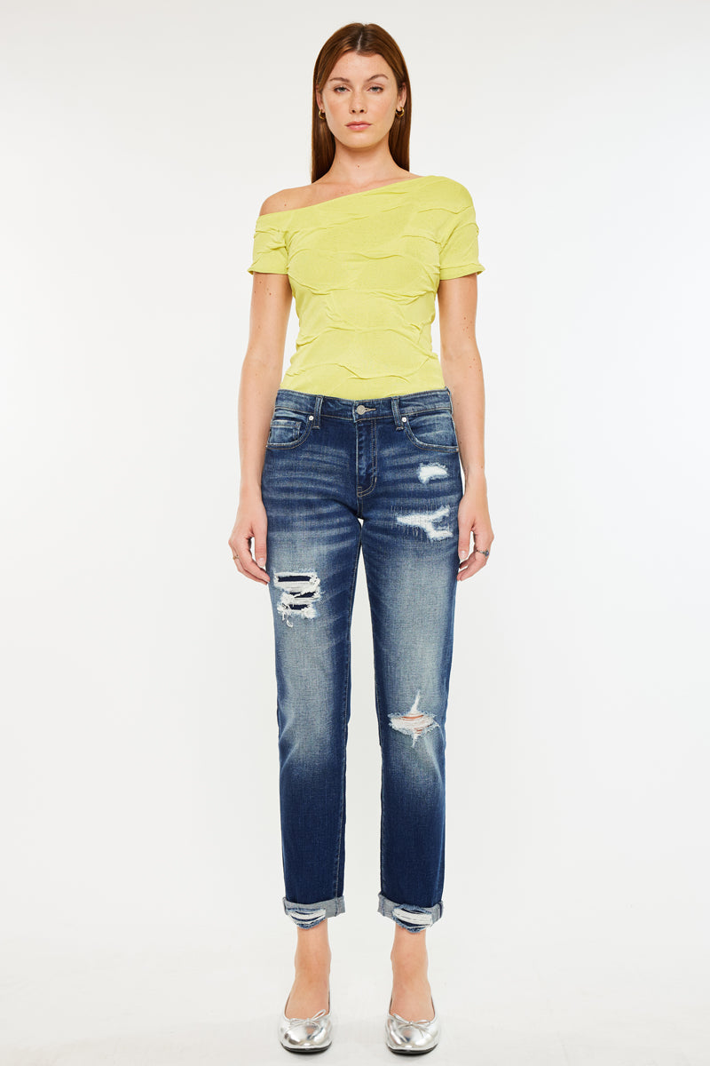 Alena Mid Rise Slim Boyfriend Jeans for Women - Comfortable Stretch Denim Pants - Casual Everyday Wear for Work & Weekend Outfits