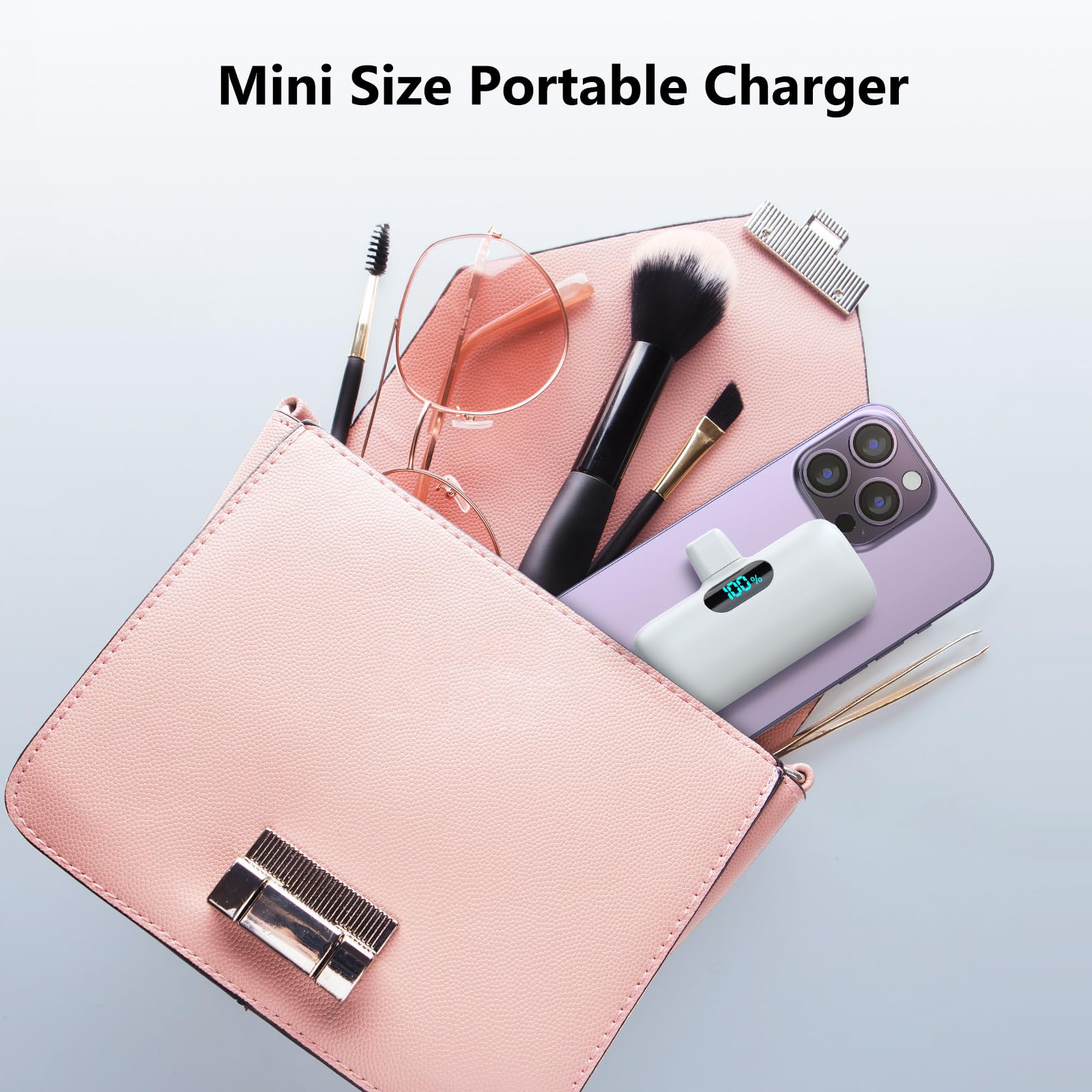 5000mAh PD Fast Charging Mini Power Bank - USB C Portable Charger with Built-in Cable | Compatible with iPhone 15/14/13 Series, Samsung Galaxy, Google Pixel & Android Phones | Perfect for Travel, Camping & Emergency Charging (White)