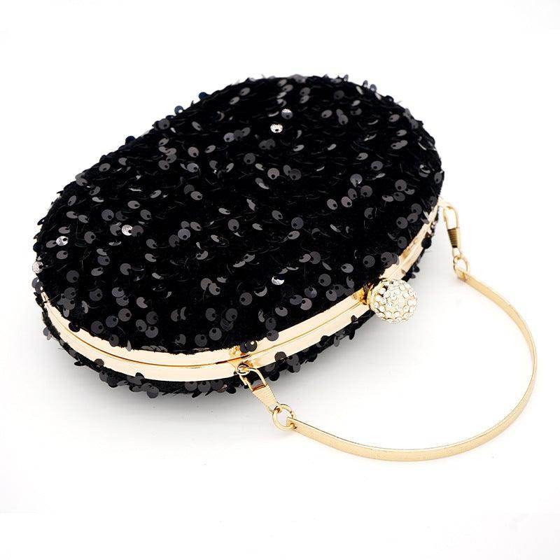 Elegant Goose Egg Oval Crossbody Bag with Black Sequin Embellishment - Perfect for Dinner Parties, Weddings & Evening Events