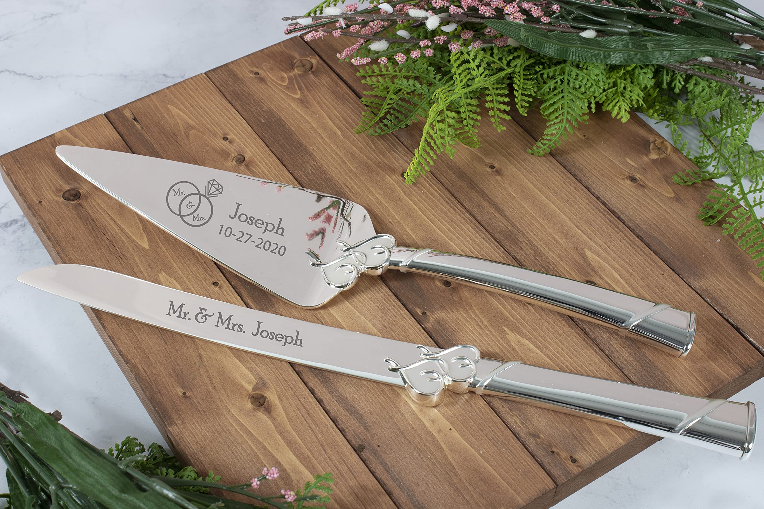 Lenox True Love Silver Personalized Wedding Cake Cutting Set - Engraved Cake Knife & Server for Weddings, Anniversaries & Special Occasions | Elegant Gift for Bride & Groom