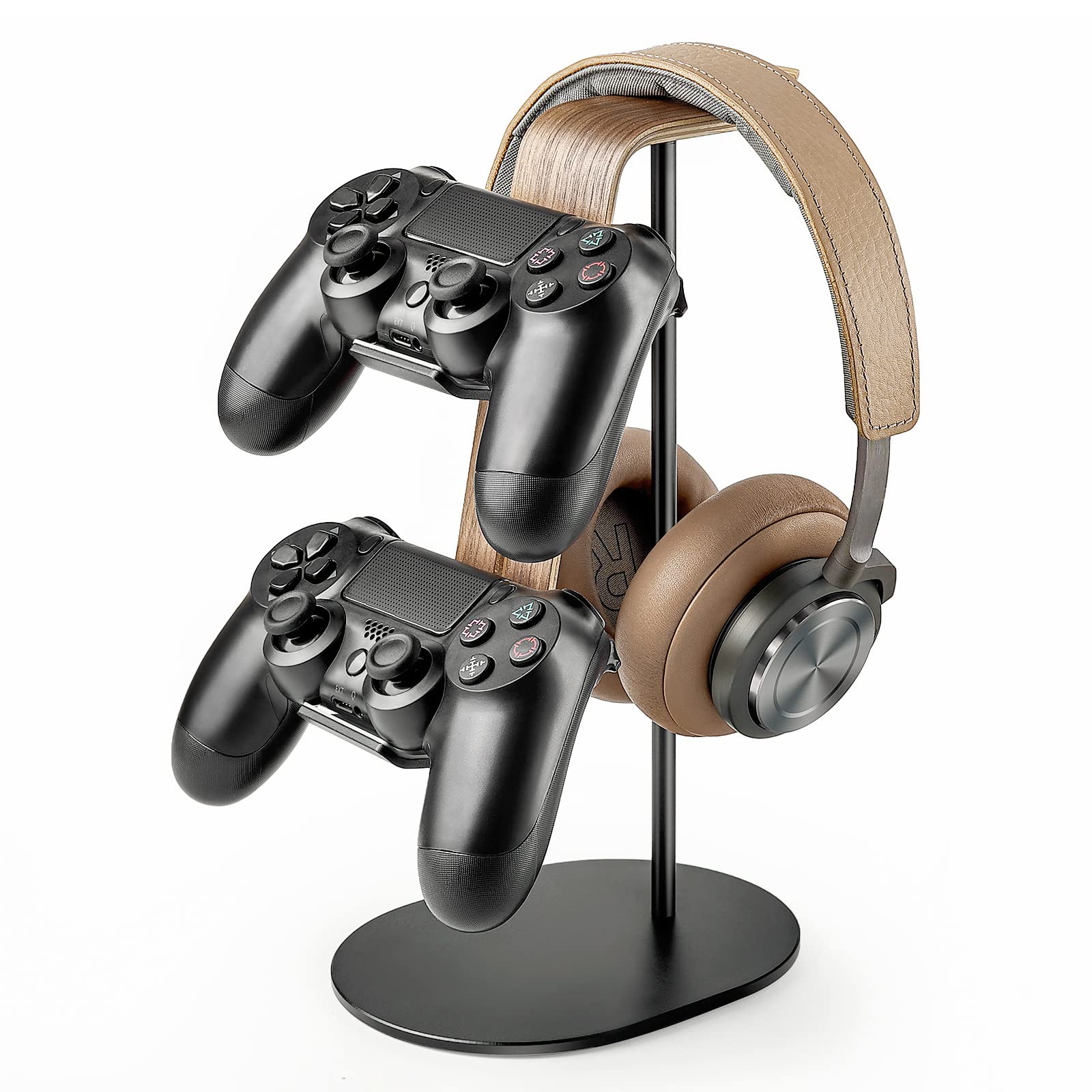 Premium Aluminum & Wood Gaming Controller & Headset Stand Holder - Universal Desk Organizer for PS5, PS4, Xbox One, Nintendo Switch - Perfect for Gaming Setup & Office Organization