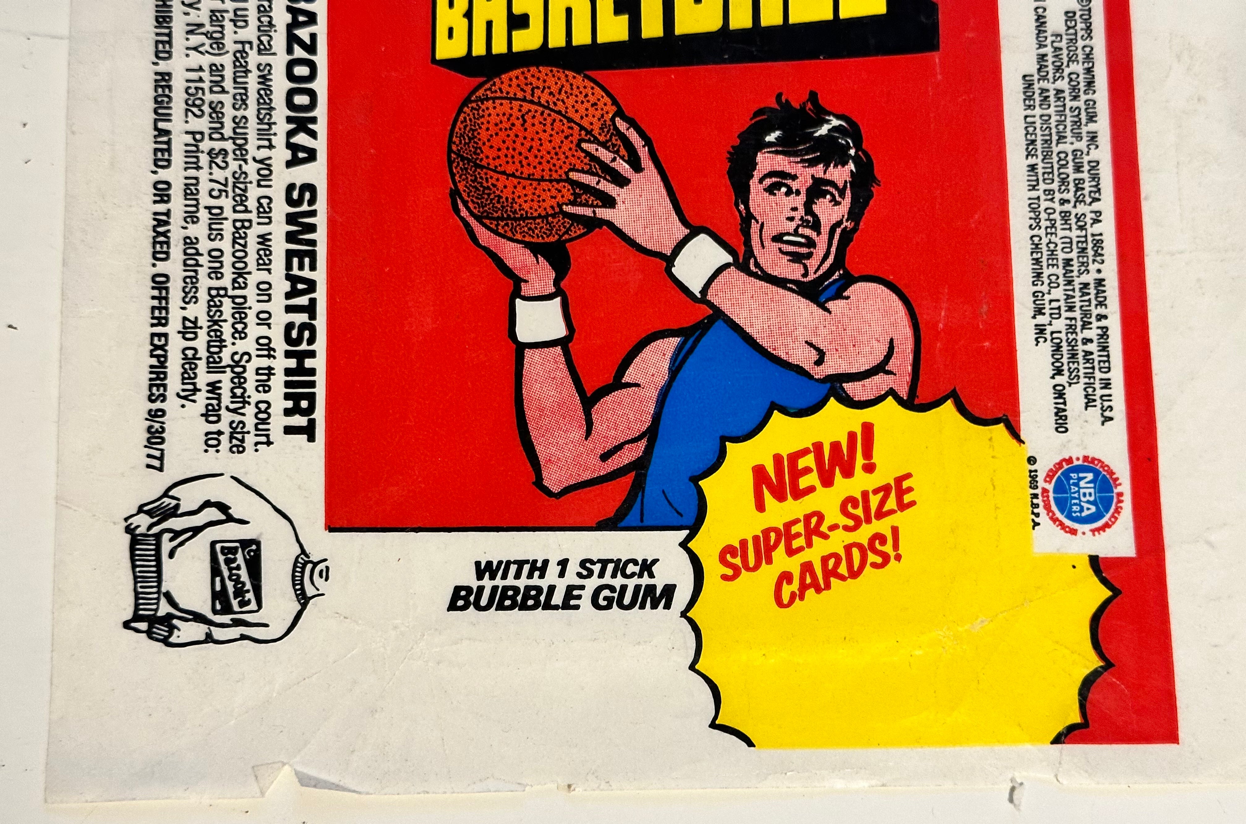 1976-77 NBA Vintage Basketball Cards Wrapper - Rare Collectible for Sports Memorabilia Enthusiasts - Perfect for Display, Trading, and Nostalgic Basketball Fans