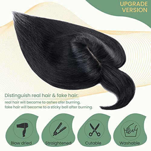 Clip in Human Hair Topper with Silk Base - Natural Looking Hairpiece for Thinning Hair - Perfect for Daily Wear, Special Occasions & Styling