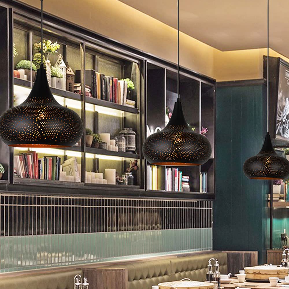 Industrial Style Black Frosted Iron Pendant Light - Adjustable Hanging Wire Chandelier for Restaurant, Farmhouse & Hot Pot Dining - Easy to Install Ceiling Lighting Fixture