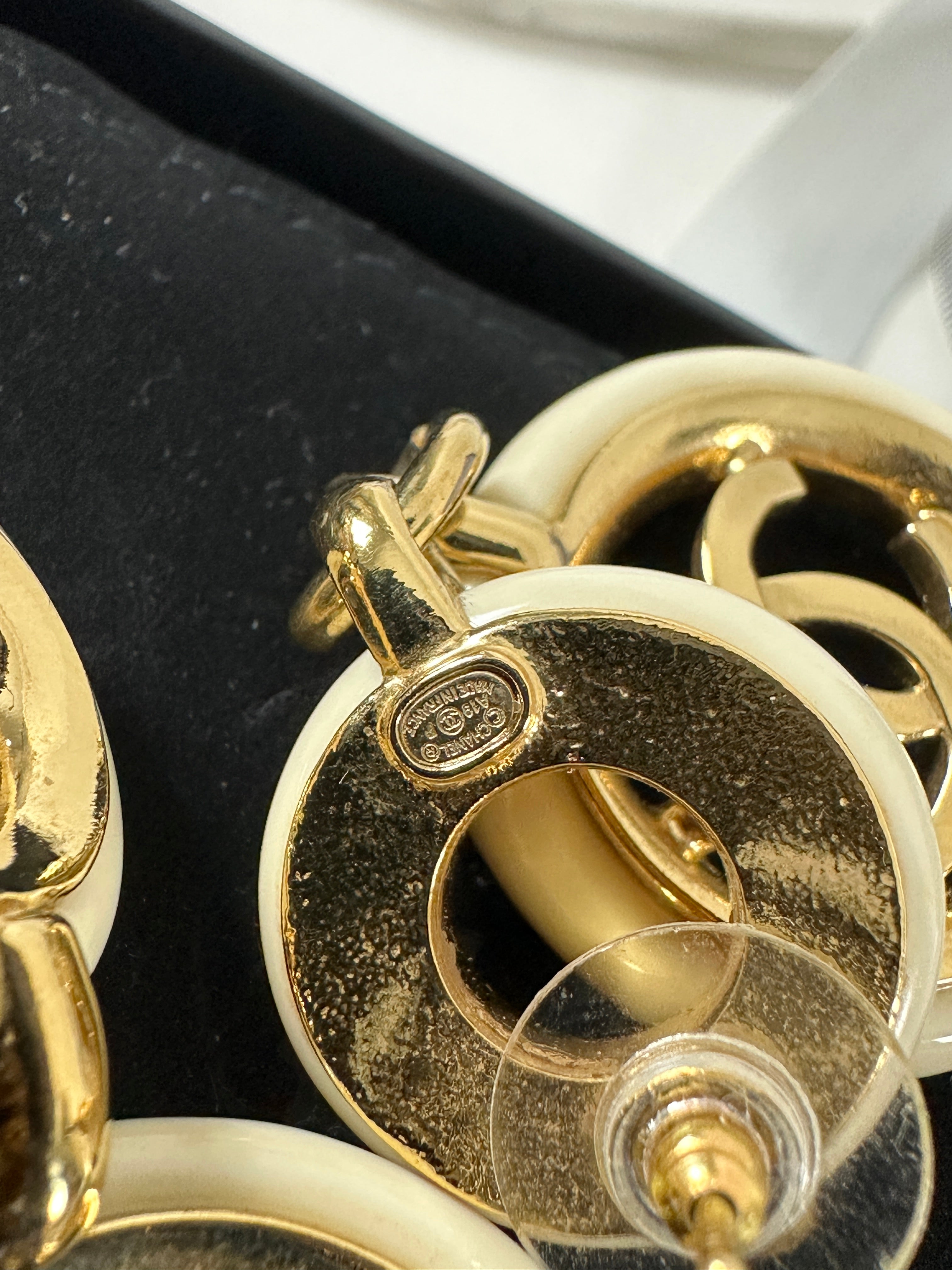 Chanel 19P Ivory Resin & Gold-Tone CC Logo Drop Earrings for Women - Luxury Fashion Jewelry for Parties, Weddings & Special Occasions