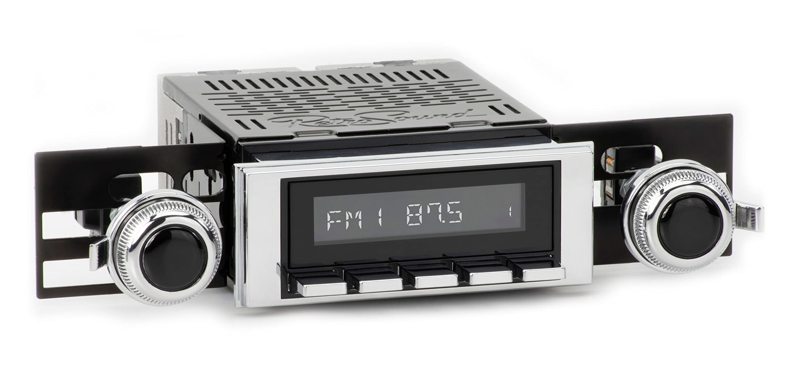 Retro Manufacturing Motor 2 Radio Kit - Black Face, Chrome Pushbuttons, Bezel & Knobs (HBC-M2-113-53-73) | Classic Car Stereo Upgrade for Vintage Vehicles & Custom Auto Restorations