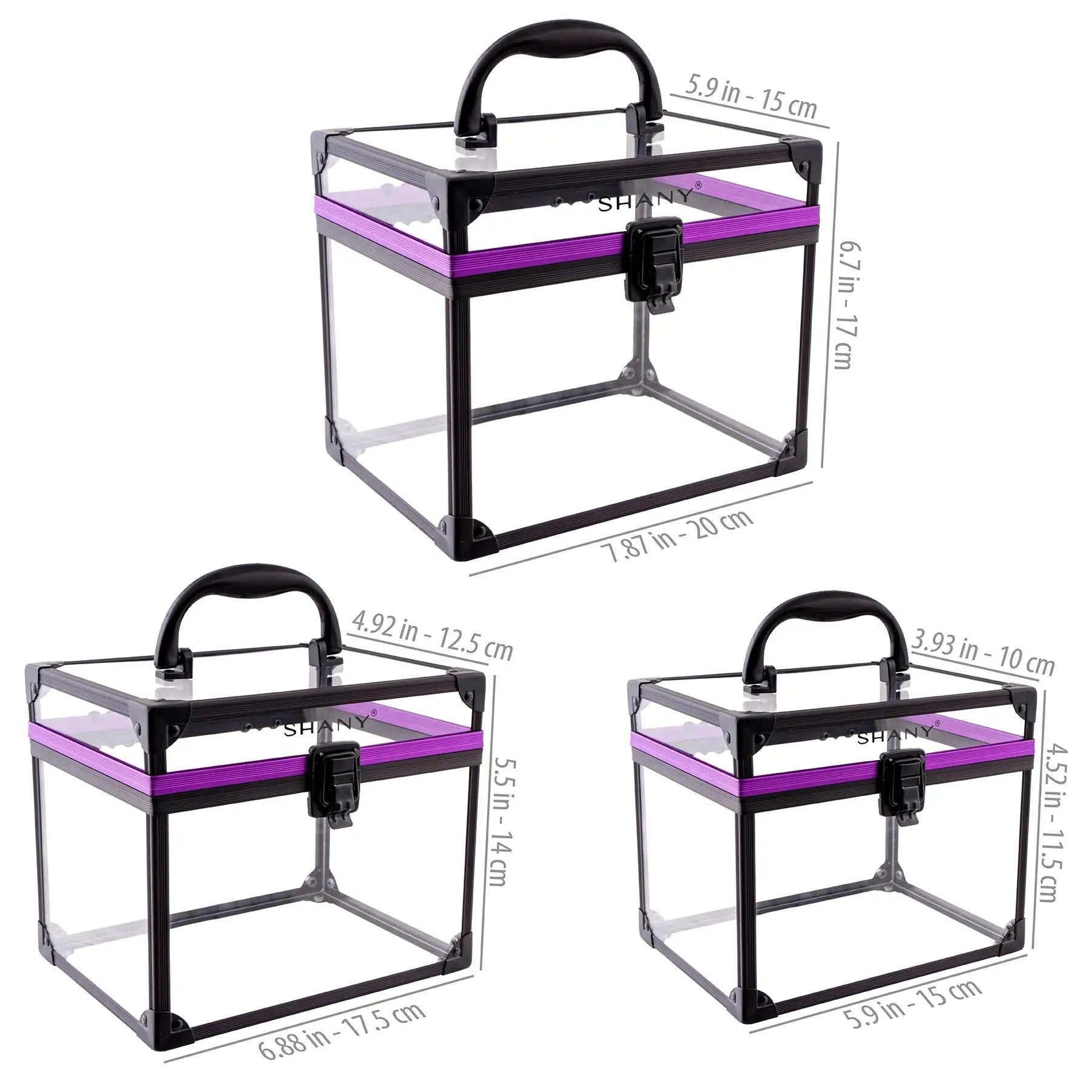 SHANY Clear Cosmetics and Toiletry Train Case Set - 3 Sizes for Makeup Storage, Travel Organizer & Beauty Essentials | Perfect for Travel, Salon Professionals & Home Organization