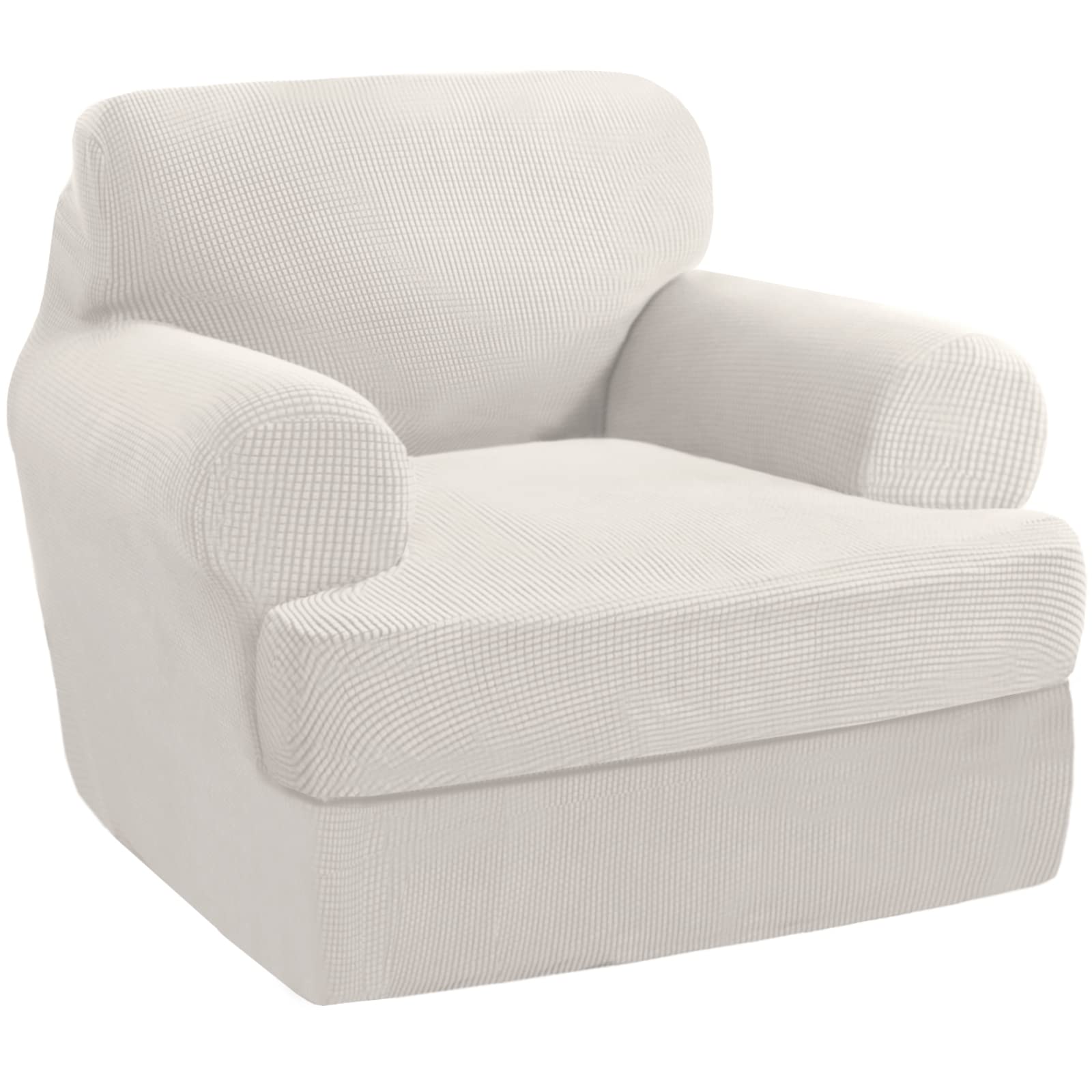 PrinceDeco 2-Pack Stretch Armchair Slipcovers with T-Cushion Cover - Soft Machine Washable Furniture Protectors for Living Room, Office & Dining Chairs - Ivory
