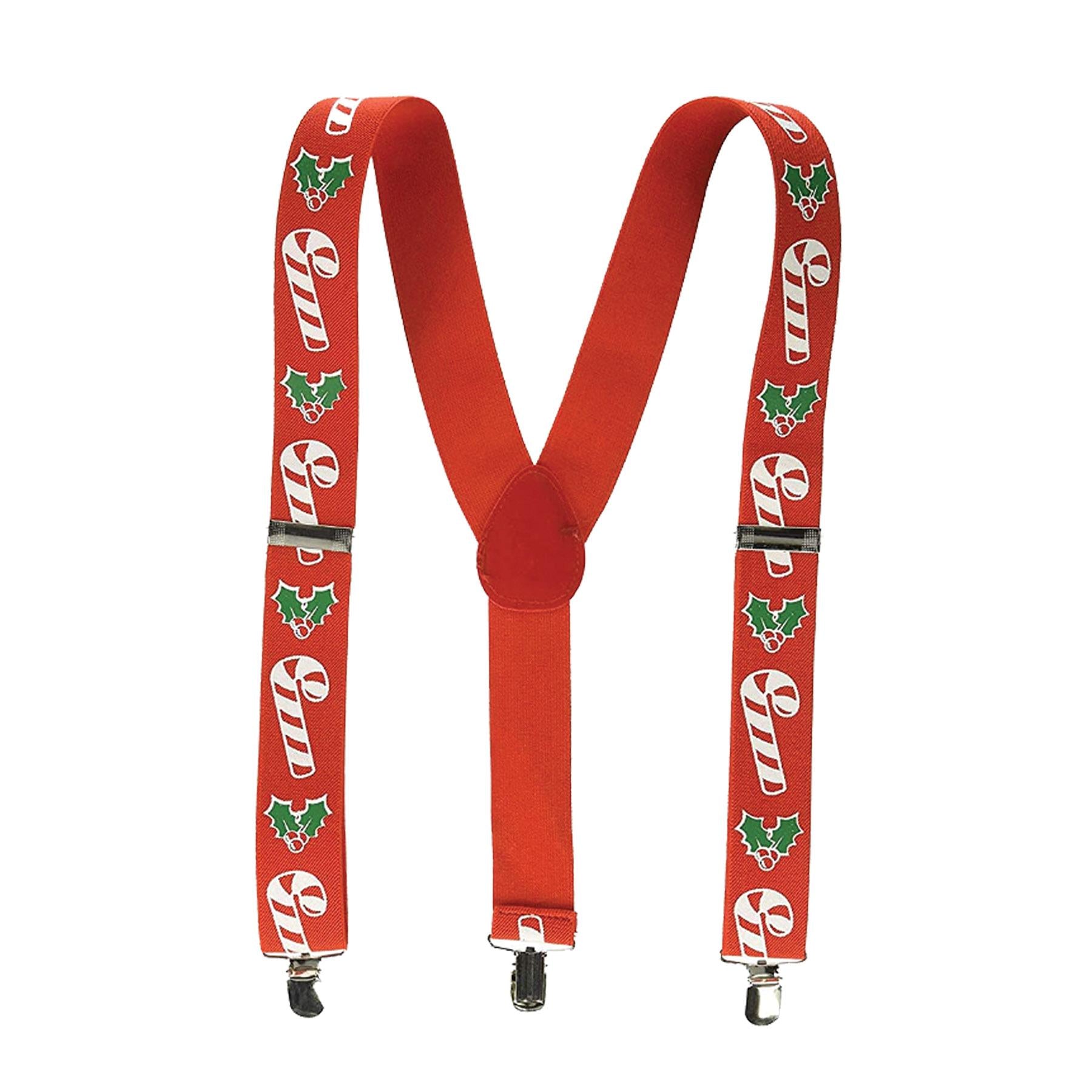 12 Pack Beistle Christmas Candy Cane & Holly Suspenders - Festive Holiday Party Accessories for Christmas Costumes, Office Parties & Family Gatherings
