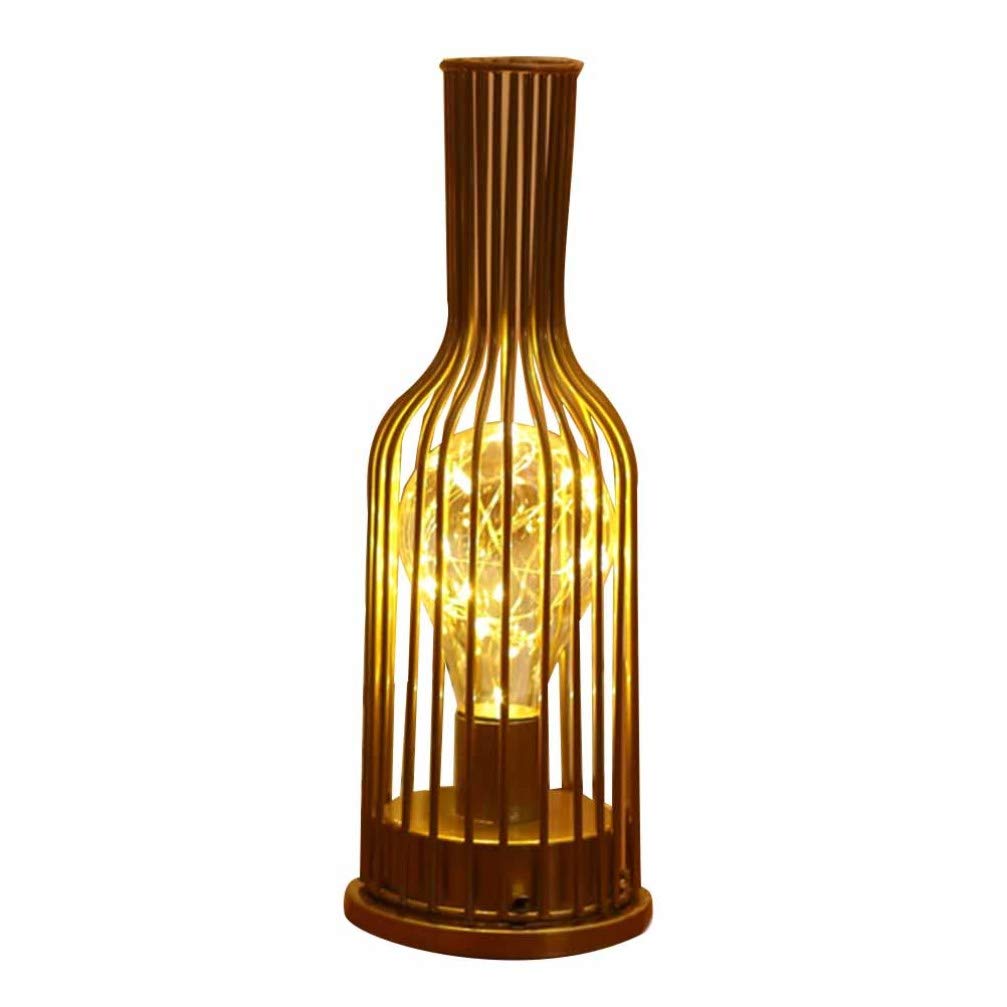 Uonlytech Vintage Iron Wine Bottle LED Night Light - Decorative Copper Wire Lamp for Bedroom, Living Room, Bar - Romantic Ambiance Lighting (Golden Wine Bottle)