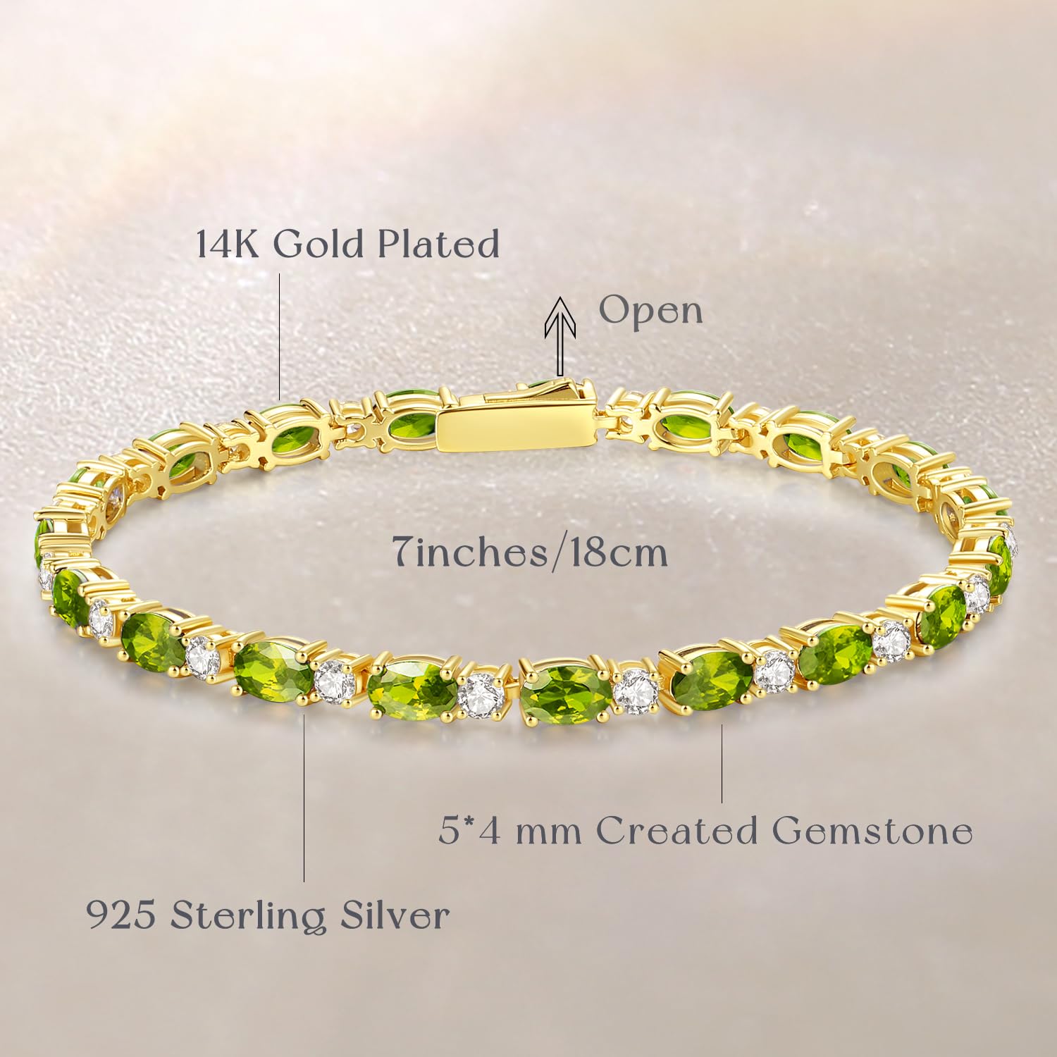 14K Gold Plated Birthstone Tennis Bracelet for Women - 4mm Sterling Silver Adjustable 7
