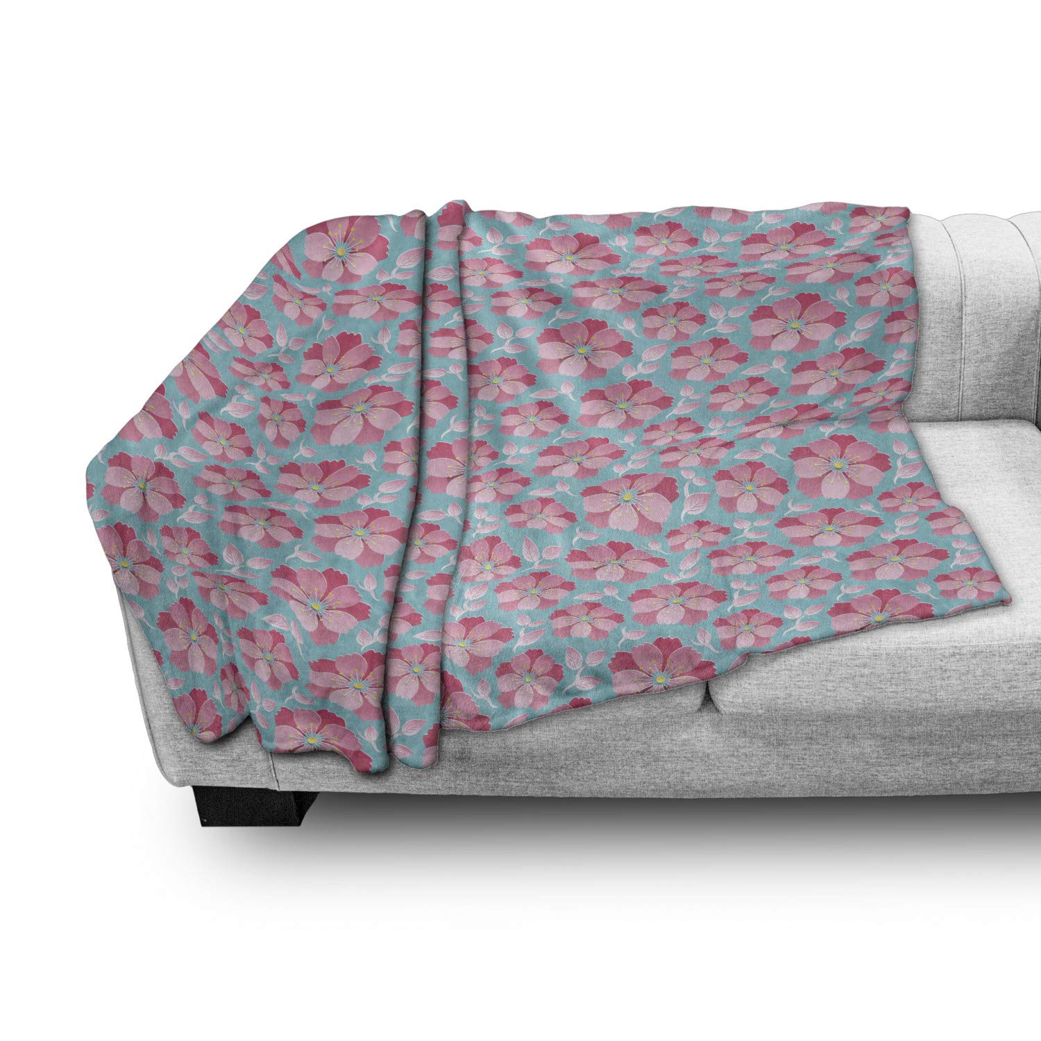 Ambesonne Flannel Fleece Throw Blanket - Soft Abstract Petals & Leaves Design, 50