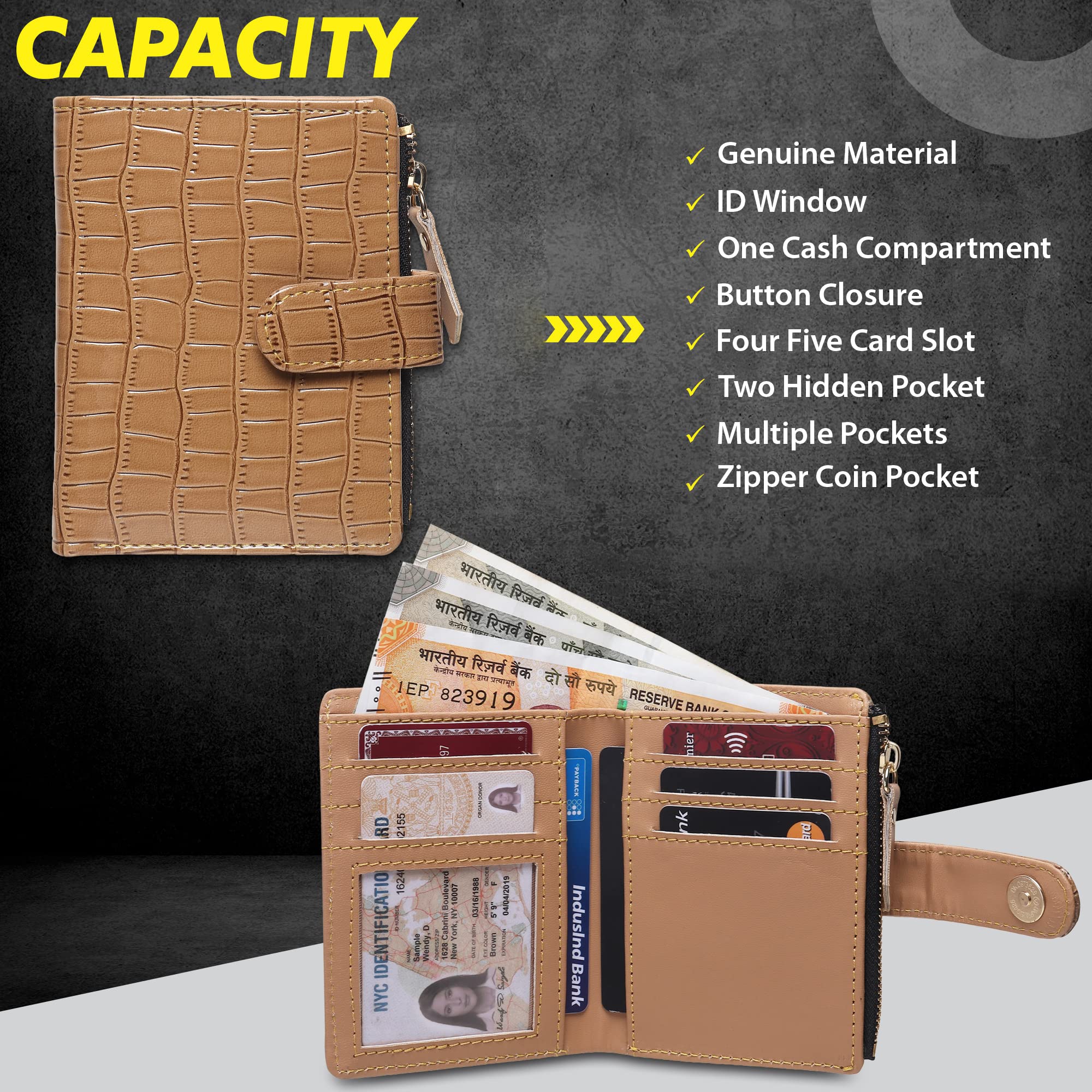 TnW Small Women's Wallet - PU Leather Multi-Function Wallet with Credit Card Slots & Coin Purse Zipper - Compact Secure Card Holder for Women (Beige) | Perfect for Everyday Use, Travel & Gift Giving