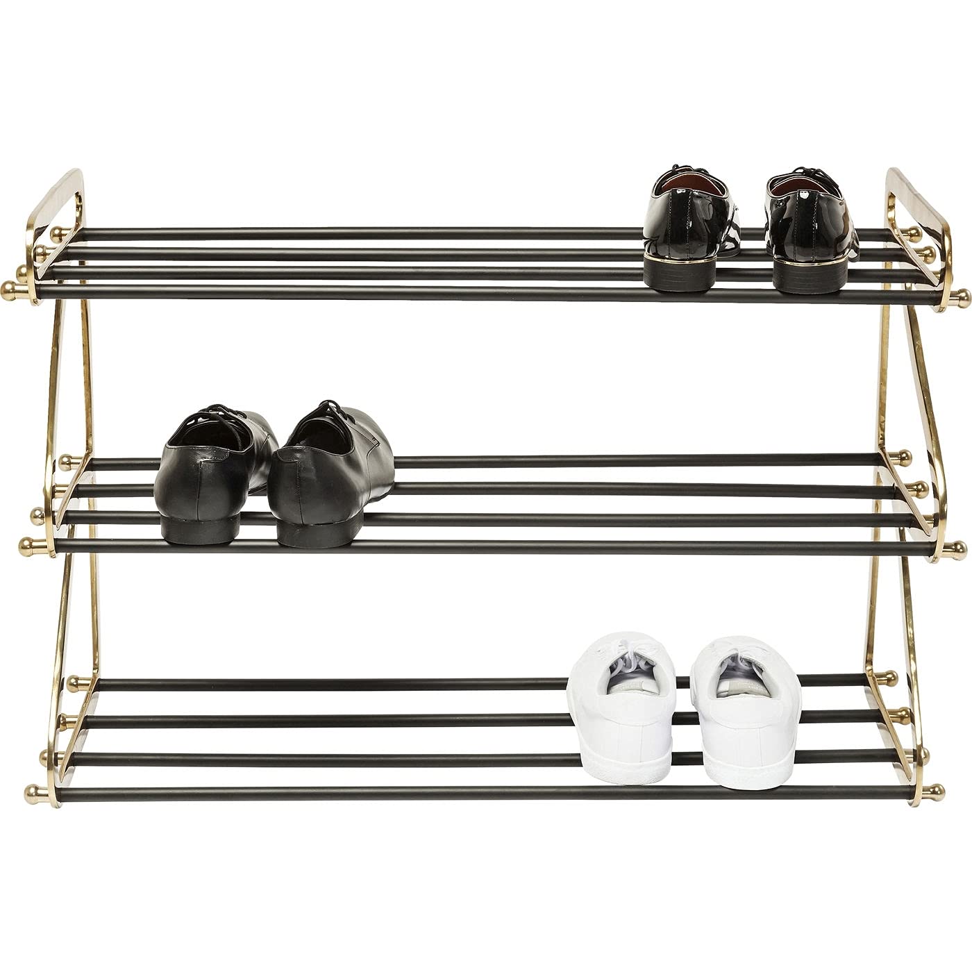3-Tier Aluminum Shoe Rack Organizer - Black/Gold, Holds 12 Pairs of Shoes, Space-Saving Storage for Hallway & Entryway (55x84x34cm) - Perfect for Small Spaces & Apartment Living