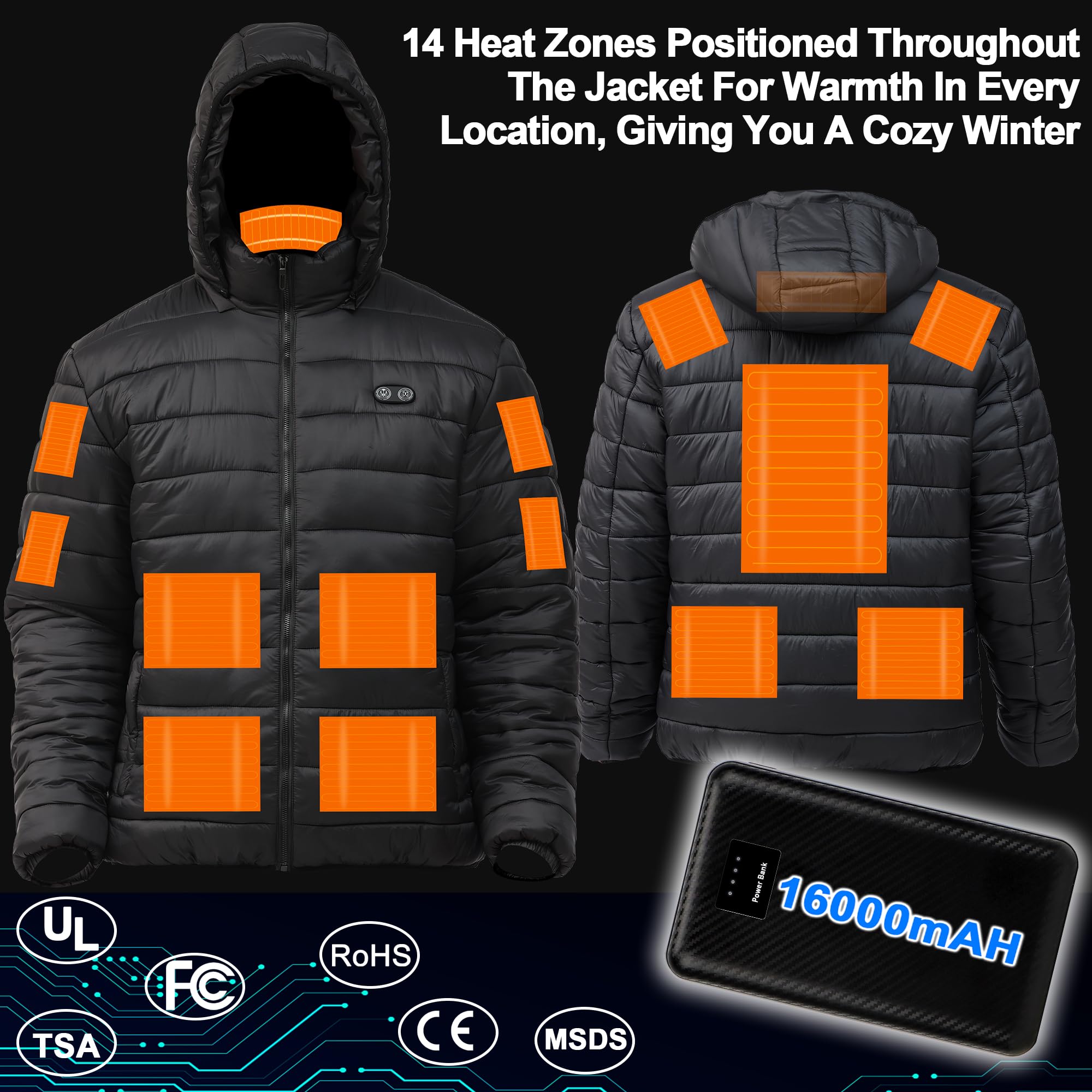 Women's Heated Jacket with Battery Pack - Rechargeable Electric Winter Coat for Skiing, Hunting & Outdoor Activities | Detachable Hood & 3 Heating Zones | Perfect for Cold Weather & Winter Sports