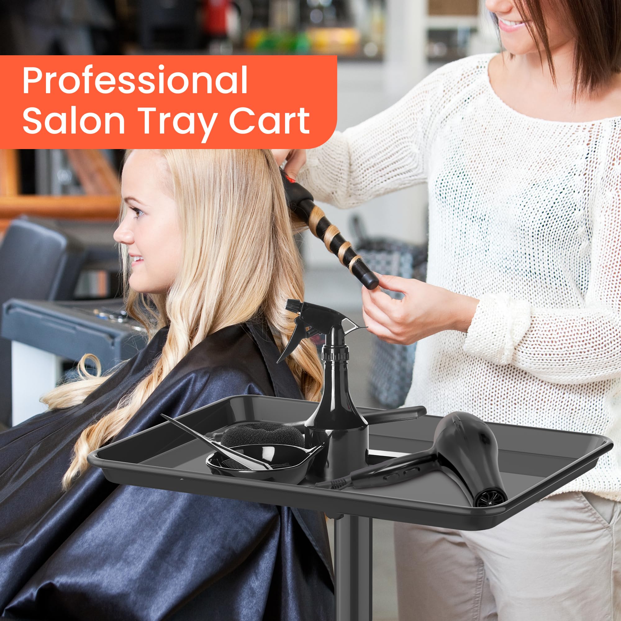 Premium Aluminum Salon Tray on Wheels - Adjustable Height Rolling Trolley for Hairstyling, Tattoo & Clinic Supplies | Mobile Storage Organizer for Salon Essentials, Beauty Tools & Medical Equipment | Ideal for Professional Stylists, Tattoo Artists & Healthcare Workers