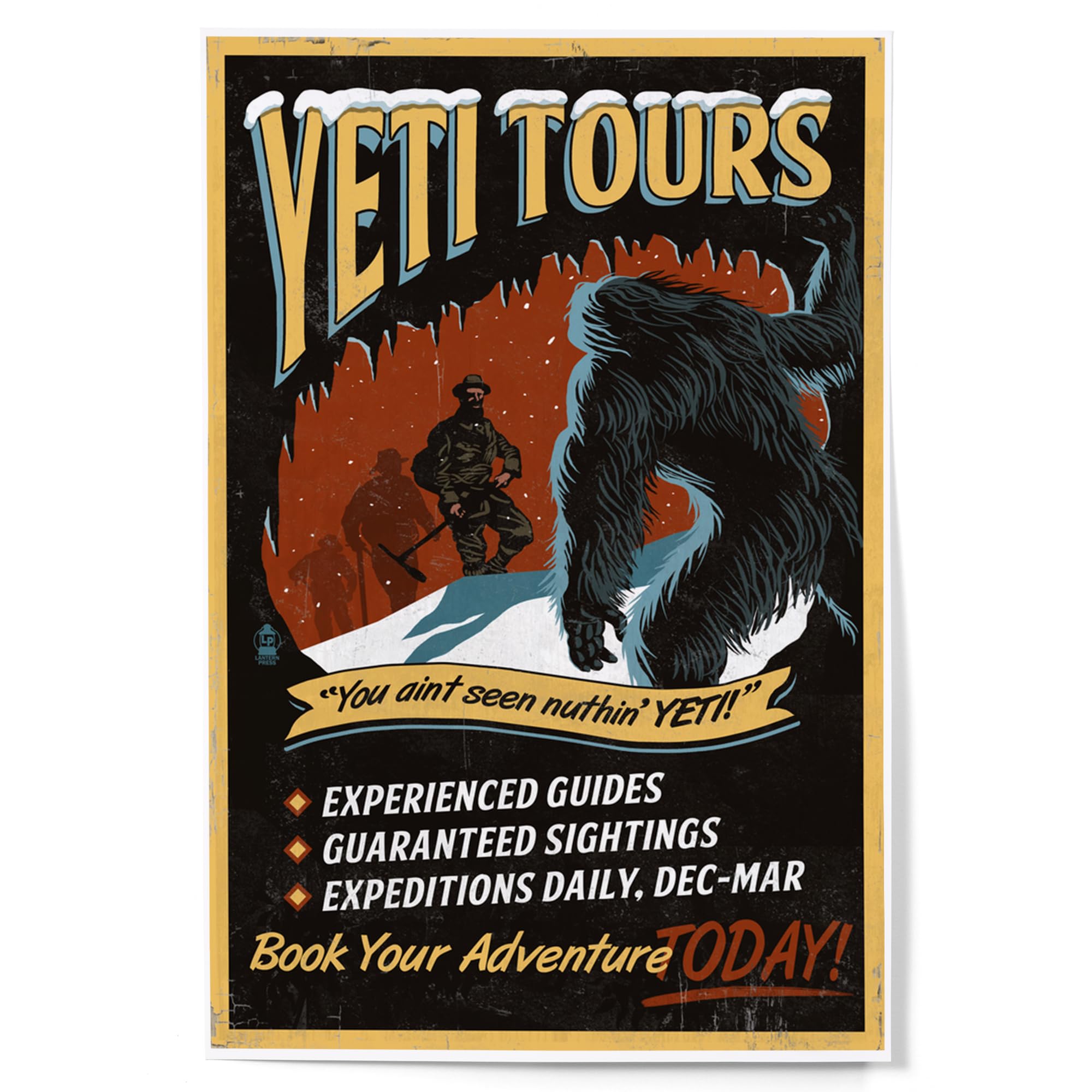 Lantern Press 12x18 Inch Yeti Tours Vintage Sign Art Print - Wall Decor for Living Room, Bedroom & Office