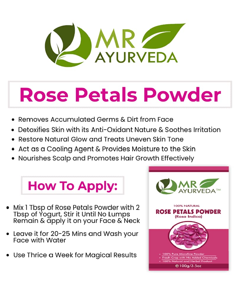 MR Ayurveda 100% Natural Organic Rose Petal Powder for Face & Skin Care - 3 Pack (300g) | Hydrating, Brightening & Anti-Aging | DIY Face Masks, Scrubs & Hair Treatments
