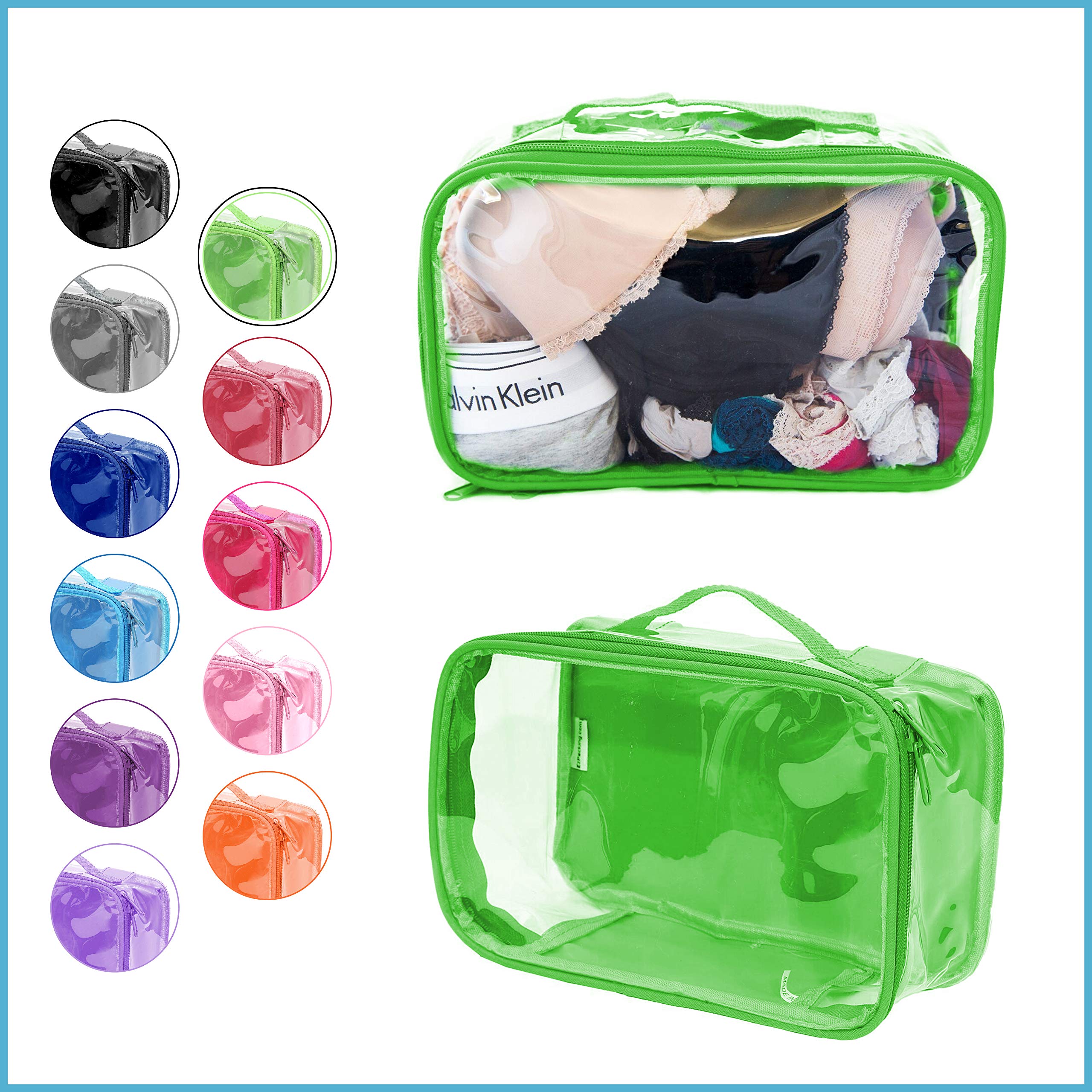 Small Clear Travel Packing Cube - See Through PVC Plastic Organizer Pouch for Carry On Luggage, Backpack & Diaper Bag - Transparent Multipurpose Storage for Makeup, Underwear & Accessories with Handle (Green) - Perfect for Air Travel, Camping & Daily Organization