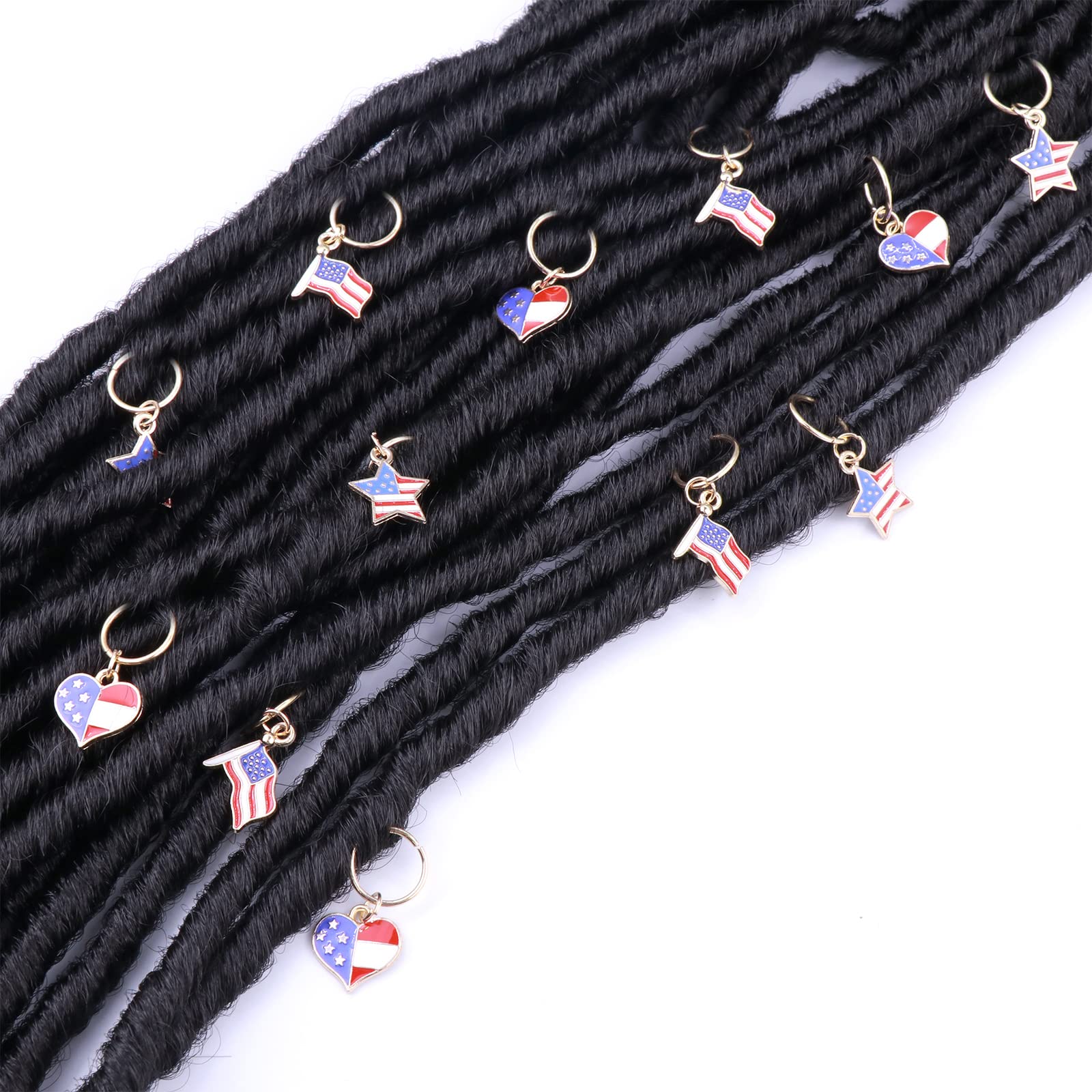 NAISKA Gold Star & Heart Braid Clips - 12PCS Hair Cuffs, Beaded Dreadlock Rings, American Flag Hair Jewelry for Women | Perfect for Boho Hairstyles, Festivals & Everyday Wear