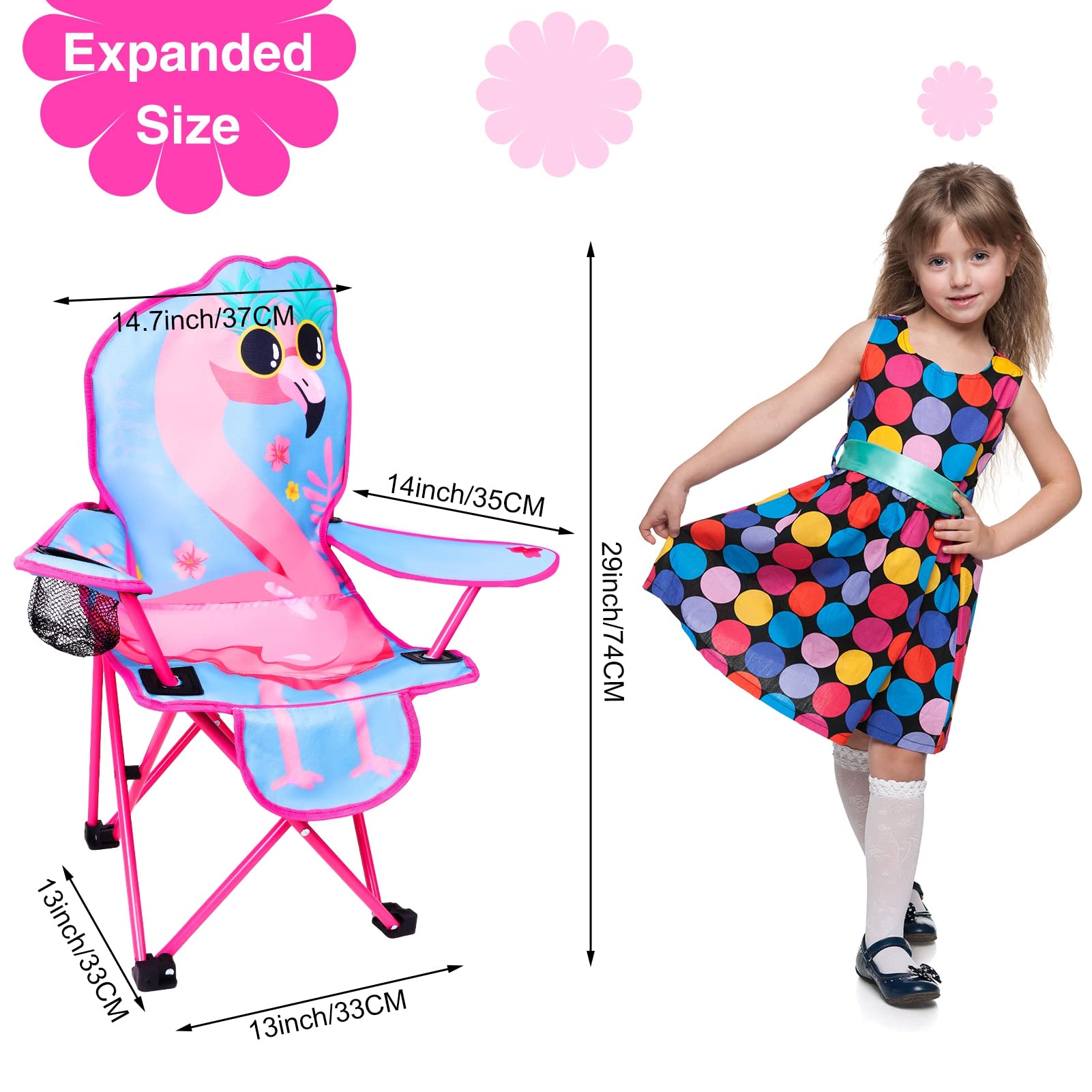KABOER Kids Folding Camping Chair with Cup Holder & Carry Bag - Portable Outdoor Lawn Chair for Children, Beach, Picnic, Backyard, Travel & Camping Trips