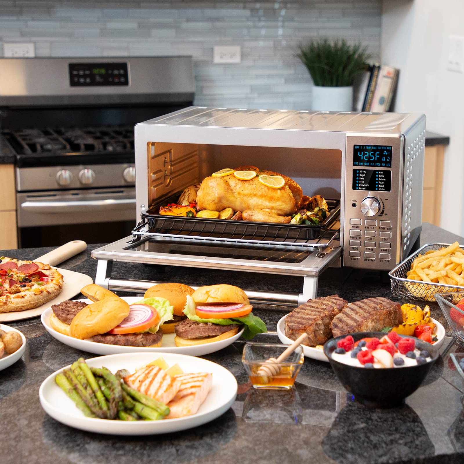 **Nuwave Bravo Air Fryer Toaster Oven Combo - 12-in-1 Smart Convection Countertop Oven, 30QT with Digital Temperature Probe, Tray, Basket & Fry Rack - Perfect for Baking, Roasting, and Air Frying at Home**