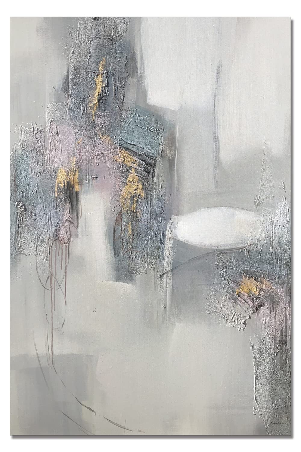 MYBEAUTYWALLA Abstract Country Wall Art - Grey Farmhouse Oil Painting with Gold Foil - Modern Village Landscape Canvas for Living Room, Bedroom & Bathroom Decor - Perfect for Rustic, Farmhouse & Contemporary Home Styling