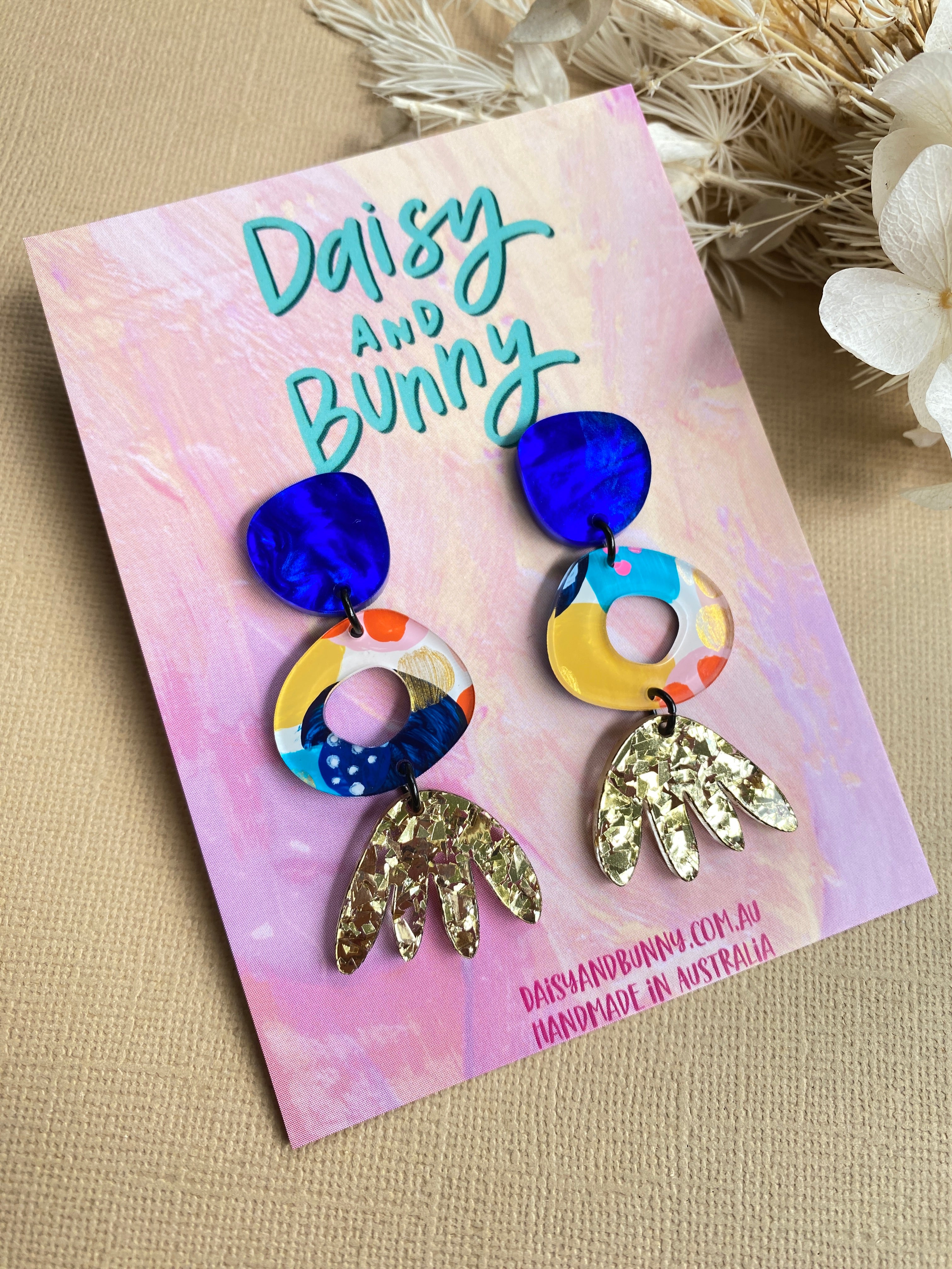 Hand Painted Nellie Dangles in Beach Treasure by Daisy & Bunny - Unique Beach Themed Handmade Jewelry for Women - Perfect for Summer Vacations, Beach Weddings & Boho Fashion Accessories