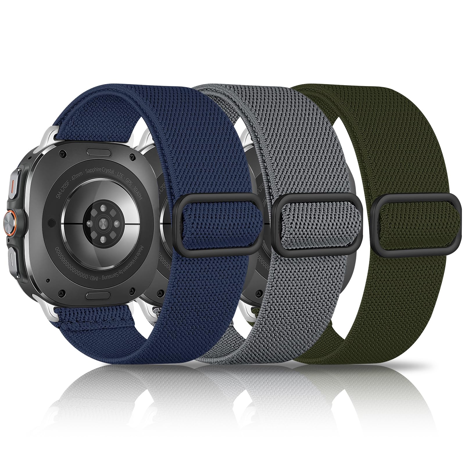 Chinbersky 3-Pack Elastic Wristbands for Samsung Galaxy Watch Ultra 47mm (2024) - Adjustable Nylon Sport Replacement Strap - Perfect for Running, Gym & Outdoor Activities