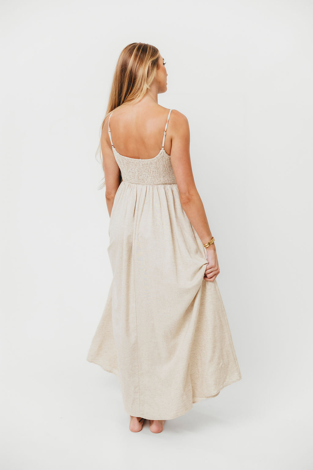 Josefina Smocked Maxi Dress in Natural - Bump Friendly Maternity Dress for Pregnancy & Nursing | Perfect for Baby Showers, Beach Vacations & Summer Weddings