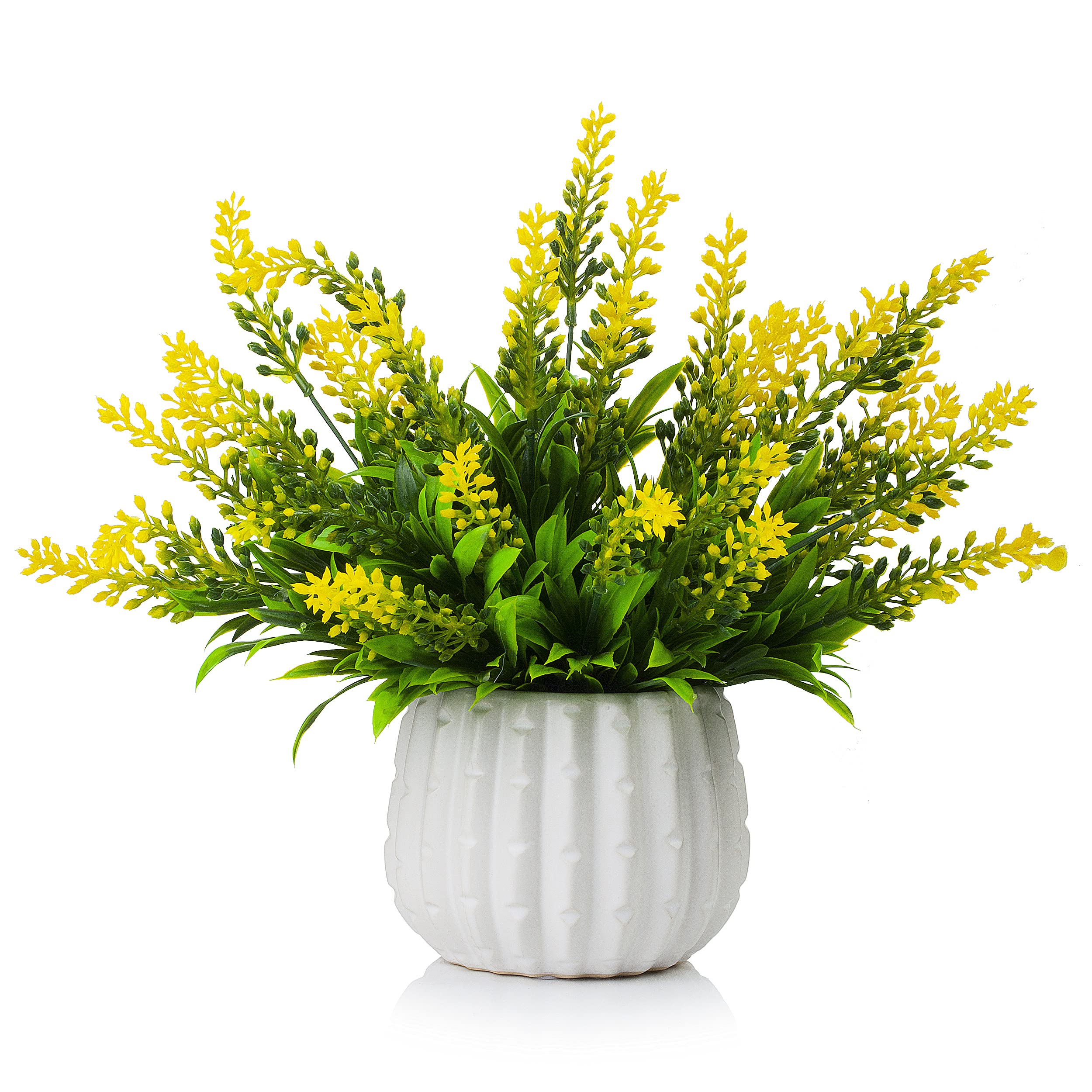 Enova Home Artificial Lavender Flower in White Ceramic Pot - Realistic Fake Flowers for Home, Office, Wedding Decor (Yellow) | Perfect for Table Centerpieces, Shelf Displays & Gift Giving