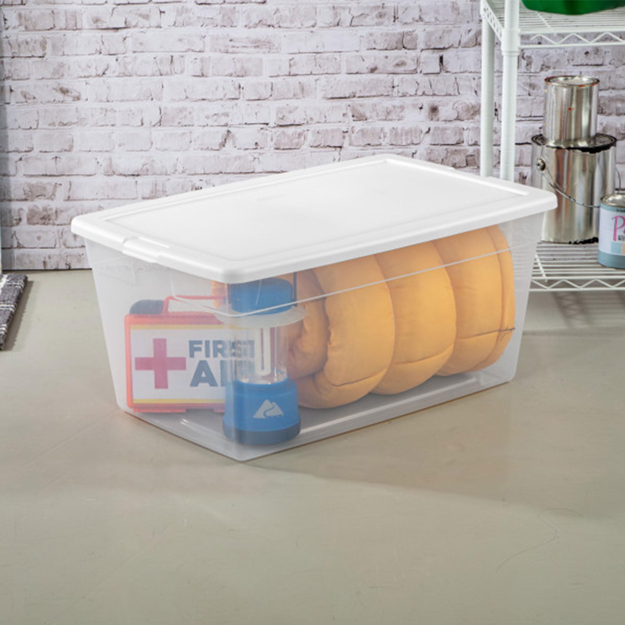 Sterilite 12-Pack 90 Quart Clear Plastic Storage Bins with Snap-On Lids - Stackable Organizer Boxes for Home, Office, Garage & Closet Organization