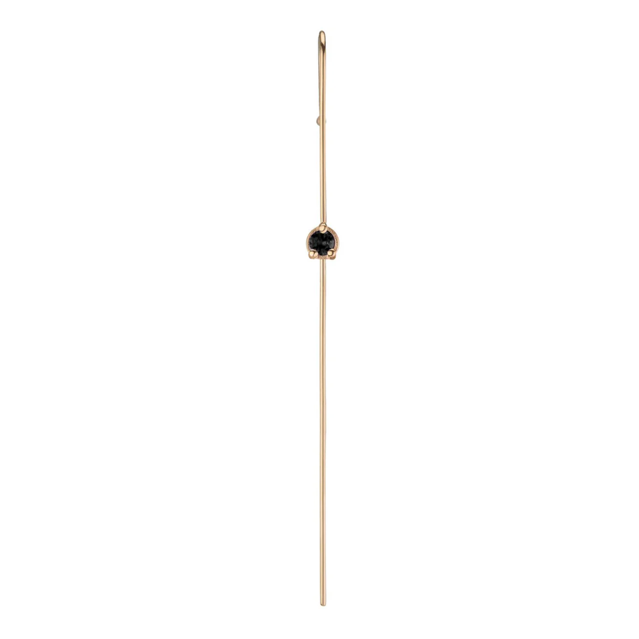 Black Diamond Gold Single Needle Earrings for Women - 14K Solid Gold Minimalist Stud Earrings for Everyday Wear | Perfect Gift for Birthday, Anniversary & Valentine's Day