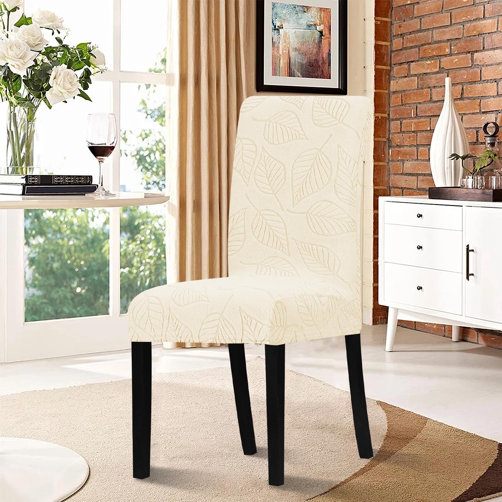 Lellen Dining Chair Slipcovers Set of 2 - Stretchable Washable Chair Covers for Kitchen & Dining Room, Parsons Chair Protector (Cream) | Perfect for Home Decor, Dinner Parties & Daily Use