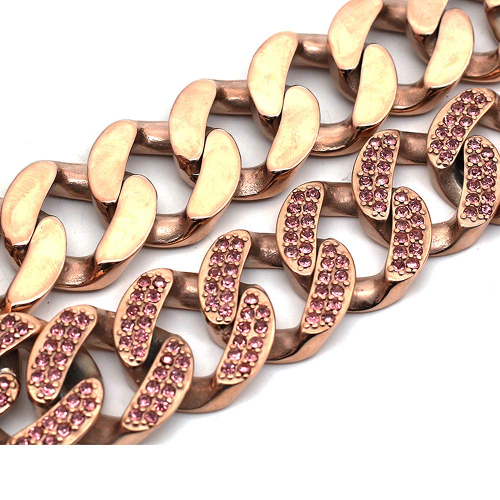 32MM Rose Gold Stainless Steel Heavy Duty Dog Collar - Cuban Link Chain for Medium & Large Breeds Like Pitbull & German Shepherd - Durable Training Collar for Walking, Training & Outdoor Adventures (40CM)