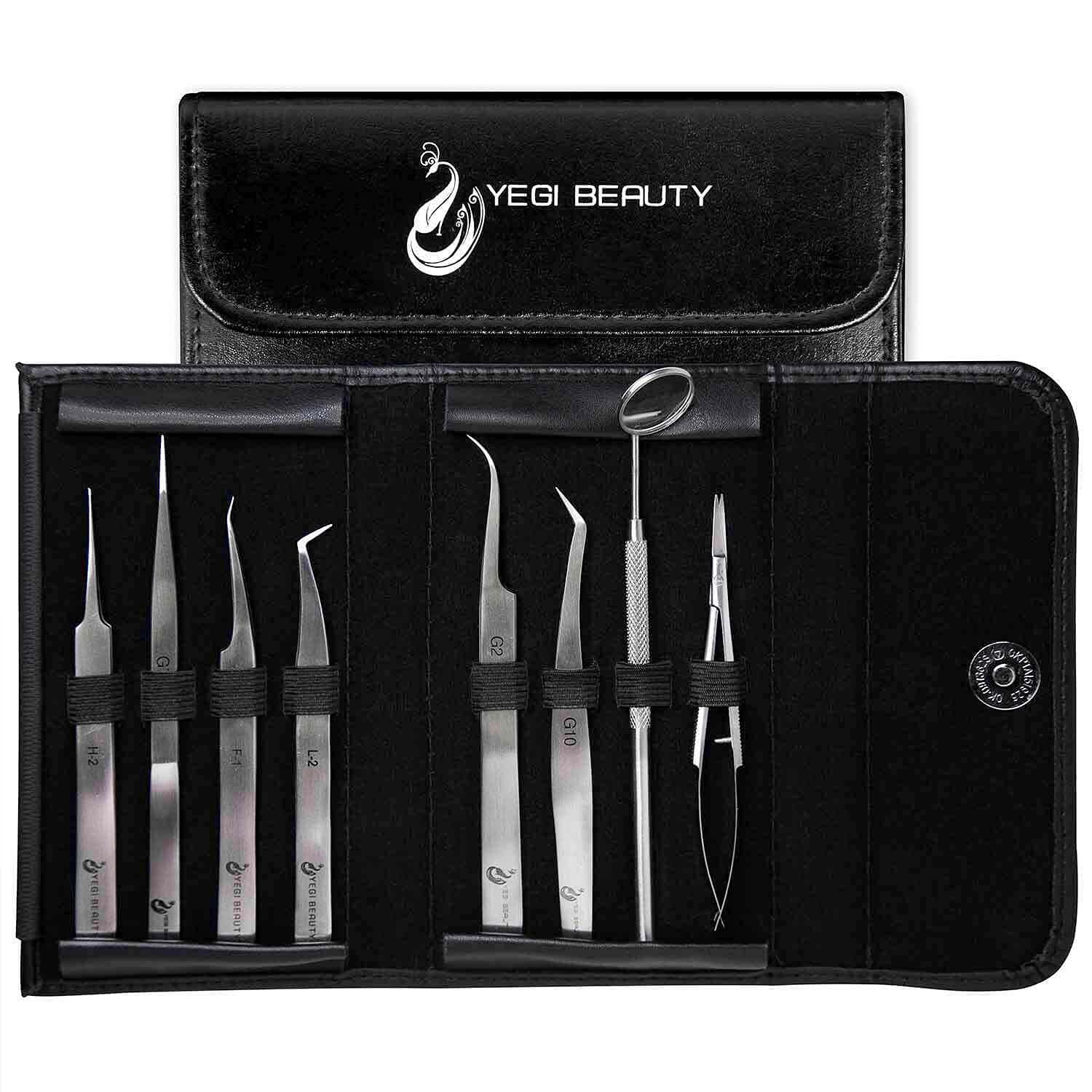 Yegi Beauty - Professional 8-Piece Stainless Steel Lash Tweezers Set for Ingrown Hair, Electronics, Soldering, Jewelry & Lab Work | Precision DIY Tools for Men & Women | Perfect for Eyelash Extensions, Crafting & Beauty Salon Use